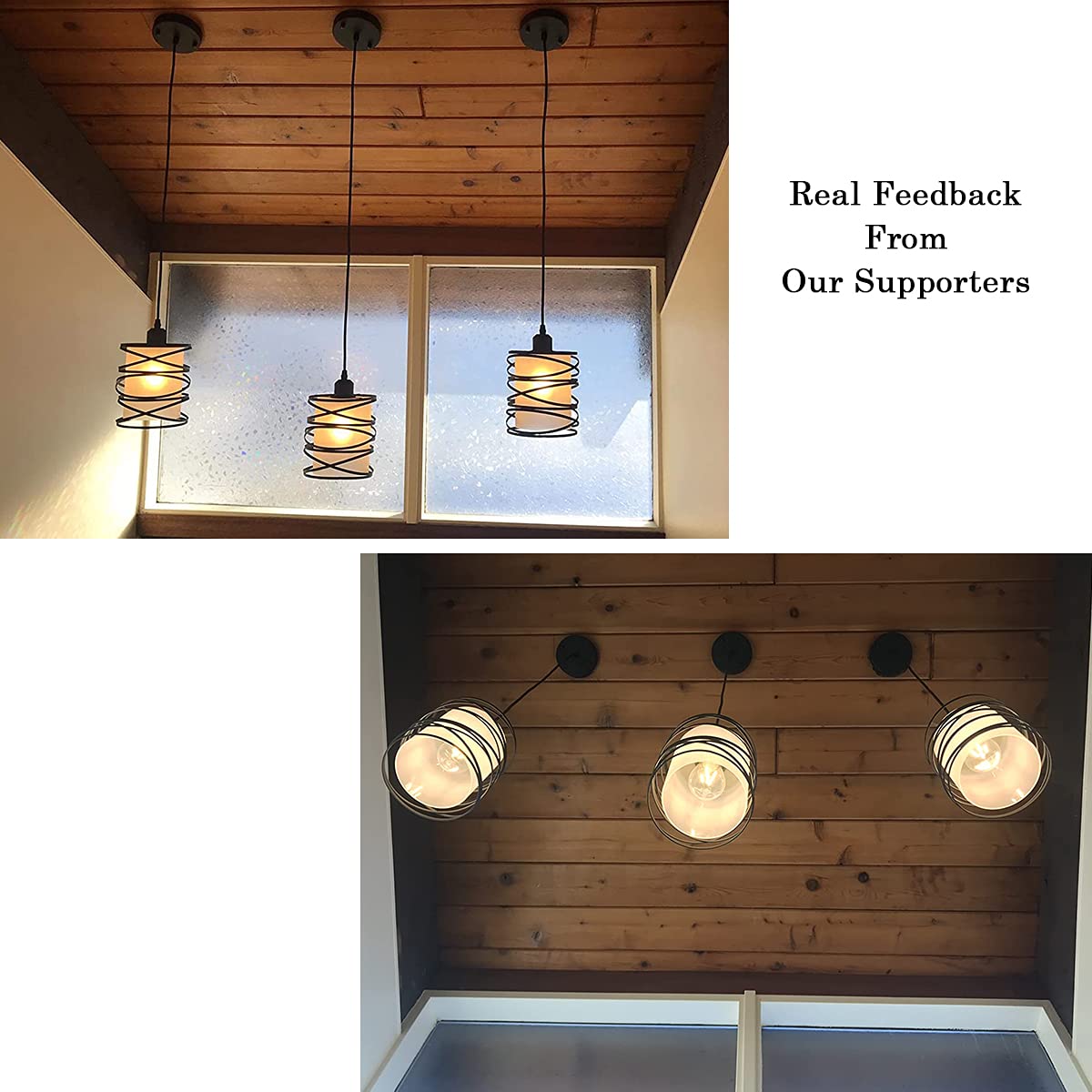Fisgoni 3-Pack Modern Mini Pendant Light Fixture Kitchen Island Pendant Lighting 6.3''Matte Black Spiral Cage And Handblown Fros