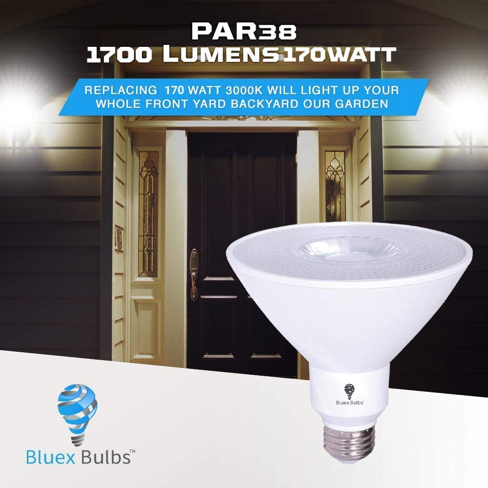 Bluex Bulbs 6 Pack PAR38 LED Flood Light 17W 1700 Lumens Waterproof 4000K Cool White Dimmable for Security, Backyard, Garage