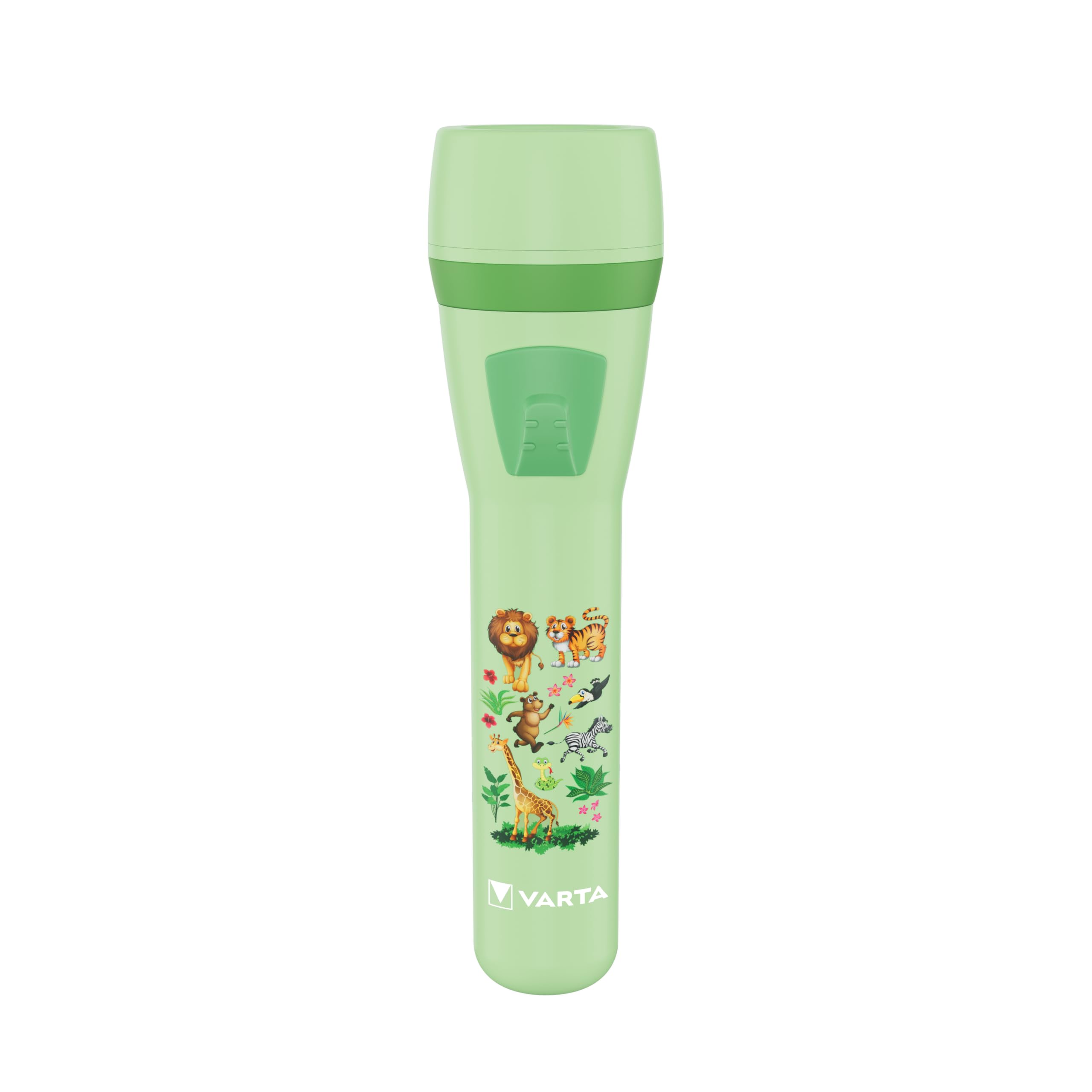 Varta Kids Flashlight, Battery Powered incl. 2X AA Battery, Jungle Design, Childproof Battery Compartment and Eye Protection Gla