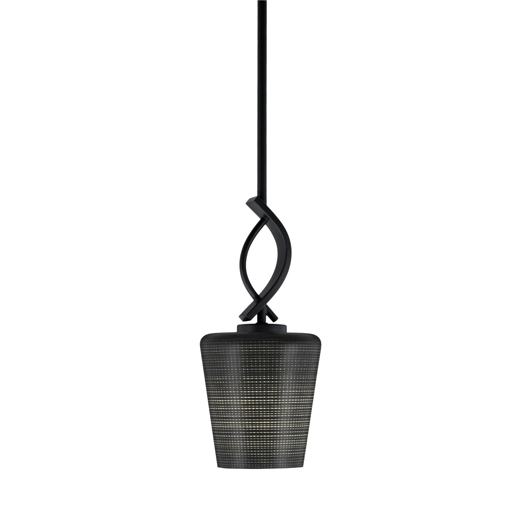 Cavella 1 Light Stem Mini Pendant Shown in Matte Black Finish with 6" Black Matrix Glass