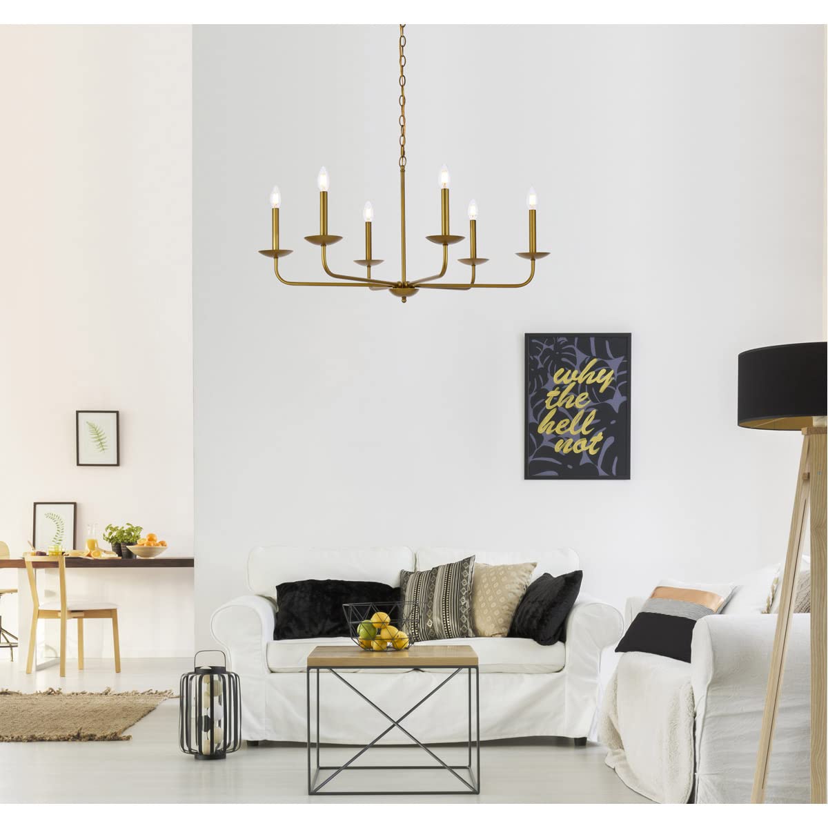 Living District Cohen 6-Light Mid-Century Style Metal Pendant in Brass