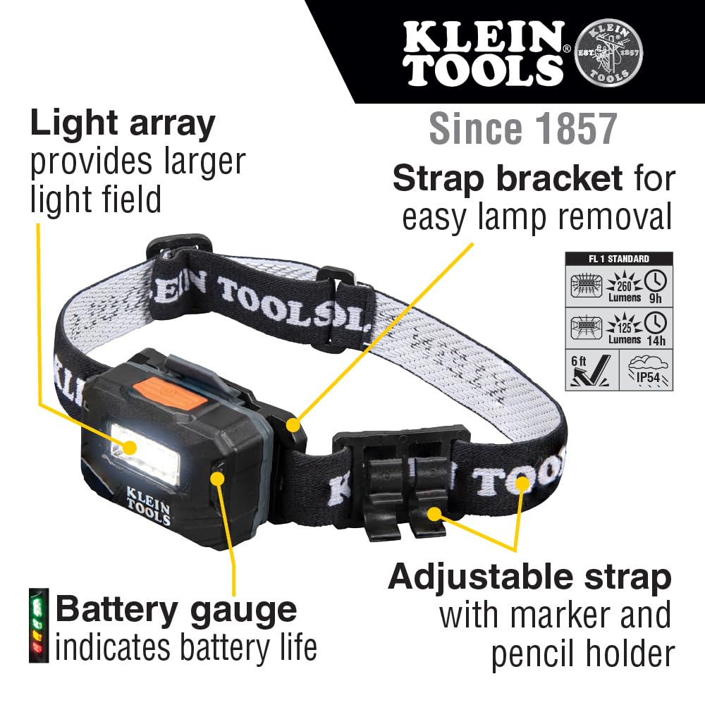 Klein Tools 56049 Rechargeable Headlamp, 260 Lumens, Adjustable Strap, Cranberry
