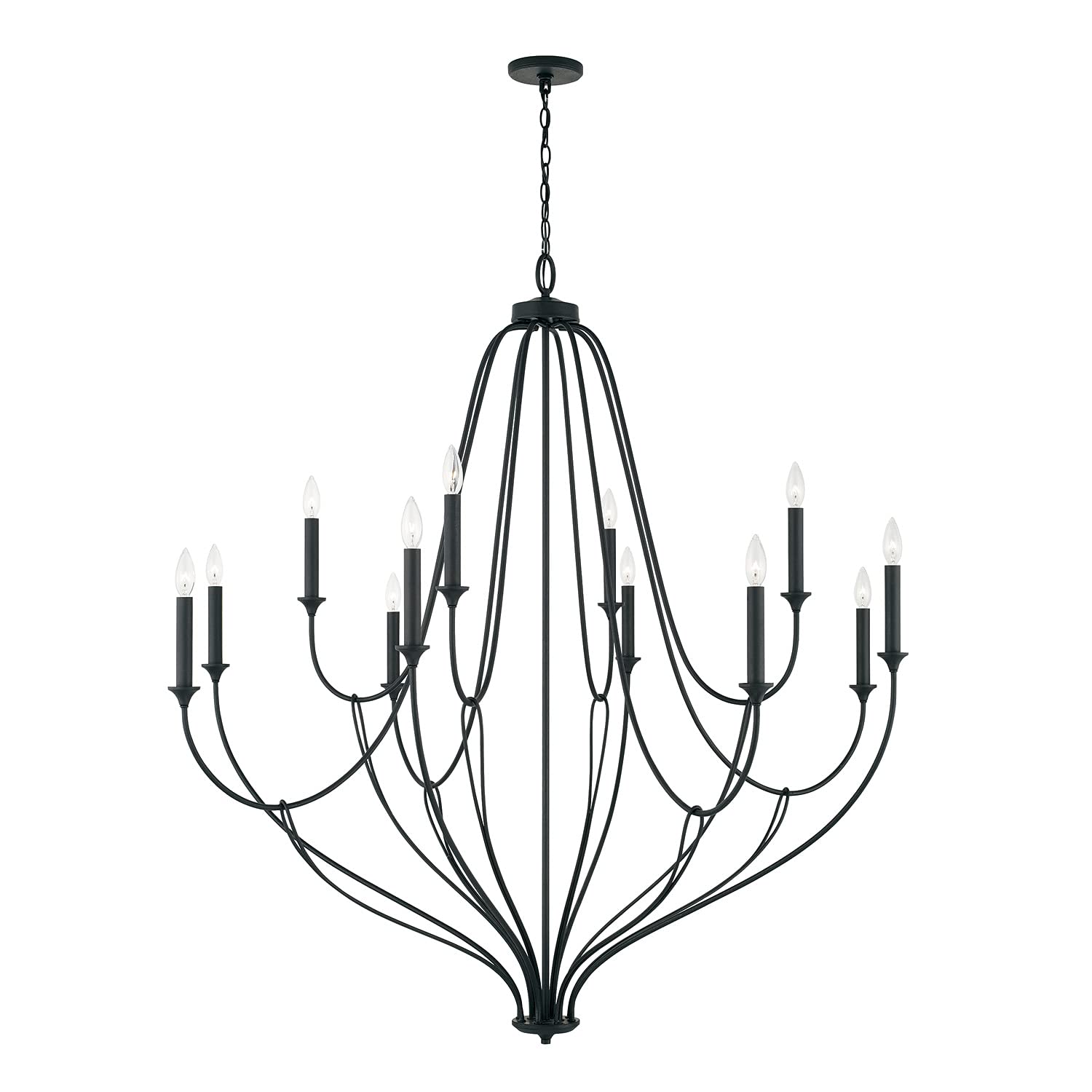 Capital Lighting Bentley Candle Chandelier, 12-Light, 720W, 53inH x 52inW, Black Iron, Model 441601BI