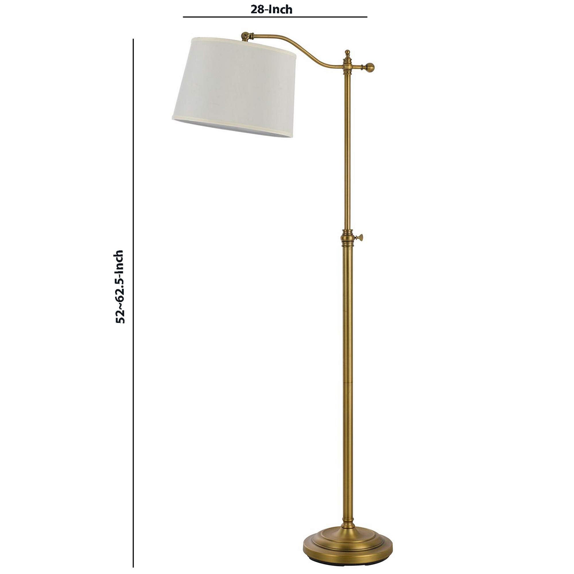 Benjara 100 Watt Metal Down Bride Floor Lamp With Fabric Tapered Drum Shade, Gold