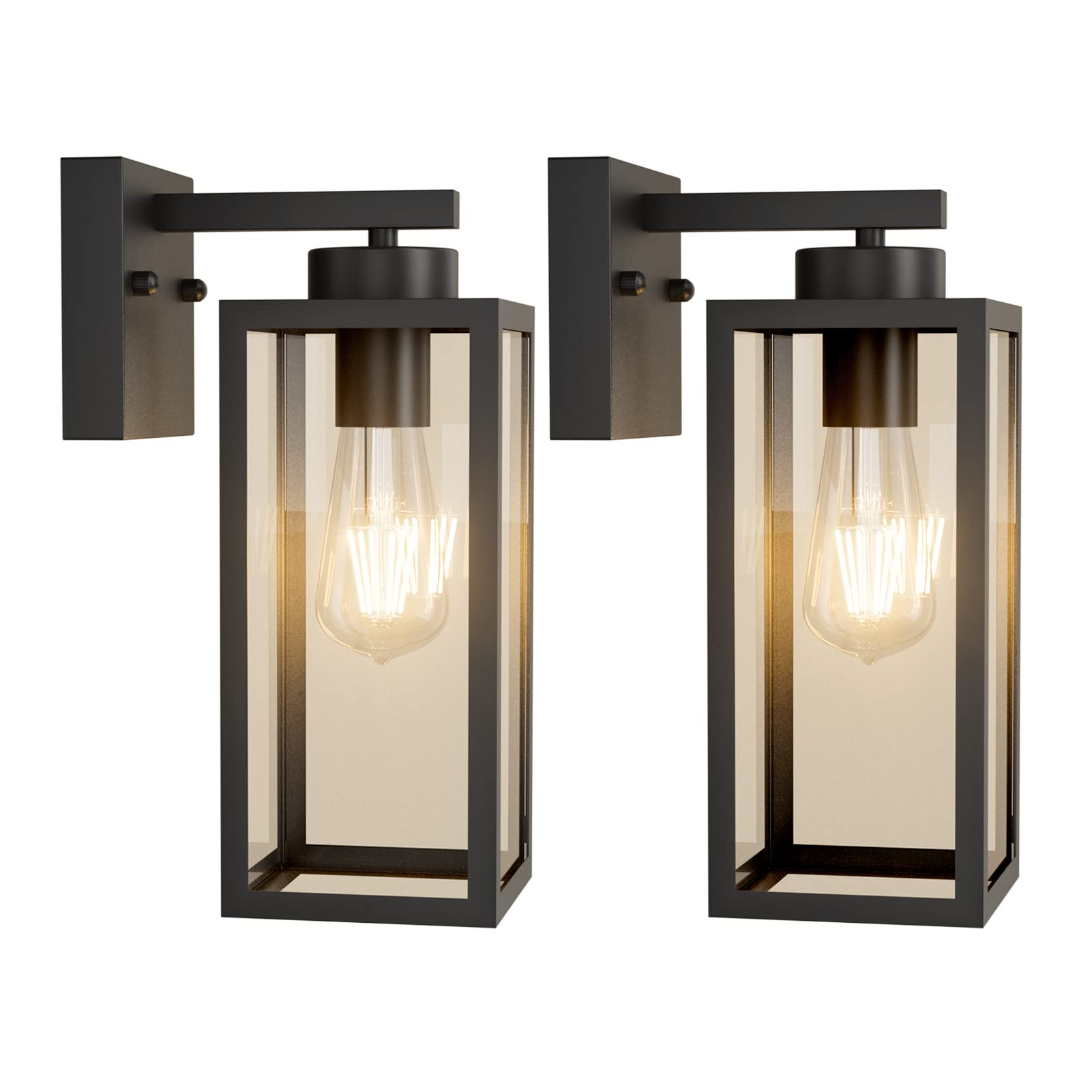 Tipace Black Outdoor Wall Lanterns, 2 Pack Sconces With Clear Glass Shade For Entryway & Porch