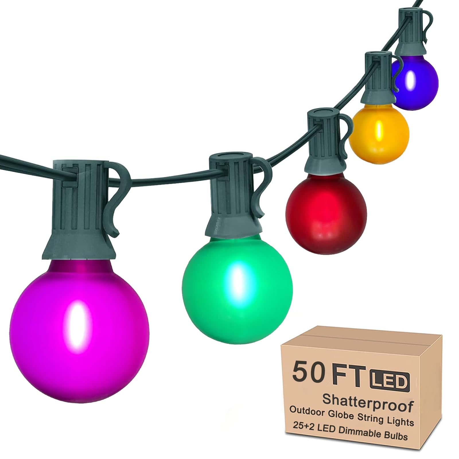 SUNSGNE G40 LED Vintage Christmas Lights, 50FT Christmas Globe String Lights with 27 LED Frosted Multicolor Lights(2 Spare), Rou