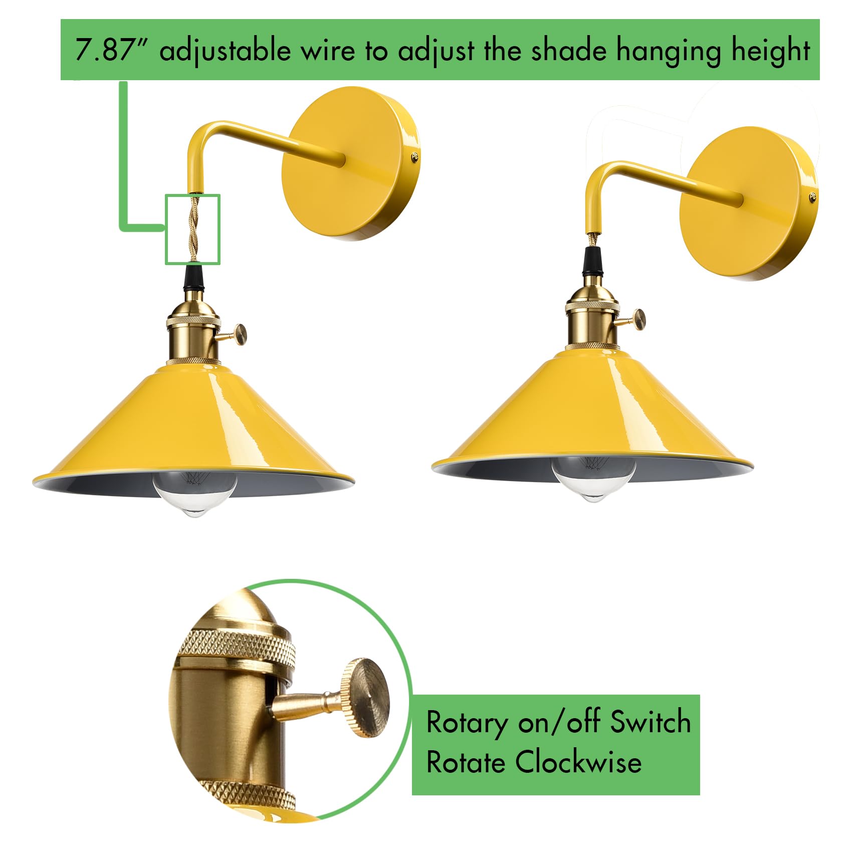 Jeenkae Modern Nordic Wall Sconce With On-Off Switch E26 Based Wall Mounted Light Fixture With Umbrella Shade For Bathroom Hallw