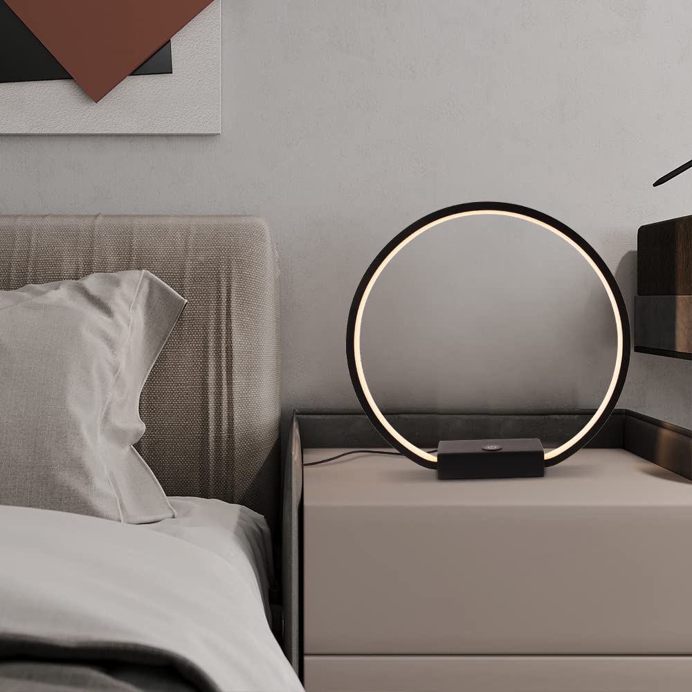MASIVEL LED Circle Table Lamp Touch Control 3-Way Dimmable Bedside Nightstand Lamp with USB Port Modern Tabletop Lamps, 12W 3000