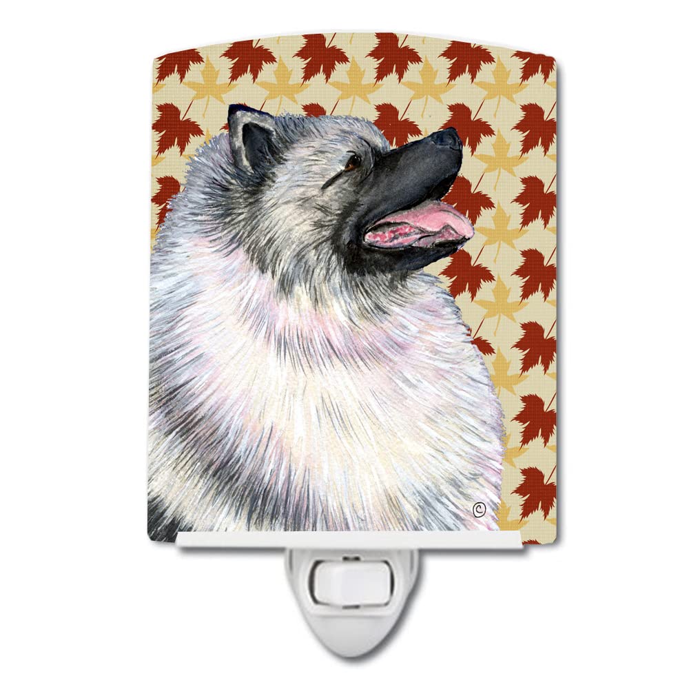 Caroline'S Treasures Ss4368Cnl Keeshond Fall Leaves Portrait Ceramic Night Light Compact, Ul-Certified, Ideal For Bedroom, Bathroom, Nursery, Hallway, Kitchen, 6X4X3, Multicolor