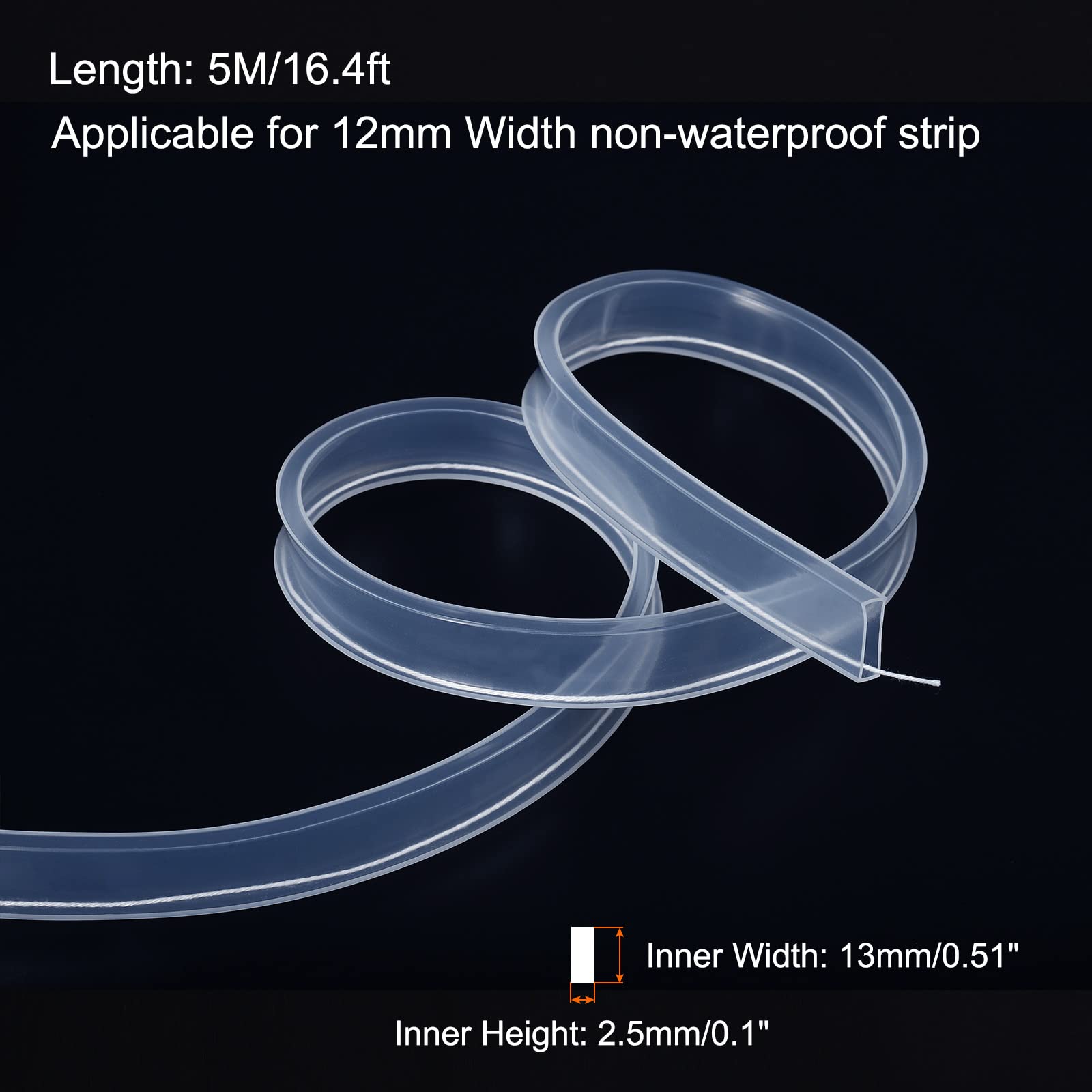 Patikil 16.4Ft Silicone Tube Sleeve, Flat Flexible Ip67 Waterproof Protection Cover Fit Rgbw/Rgbww 12Mm Wide Non-Weatherproof Le