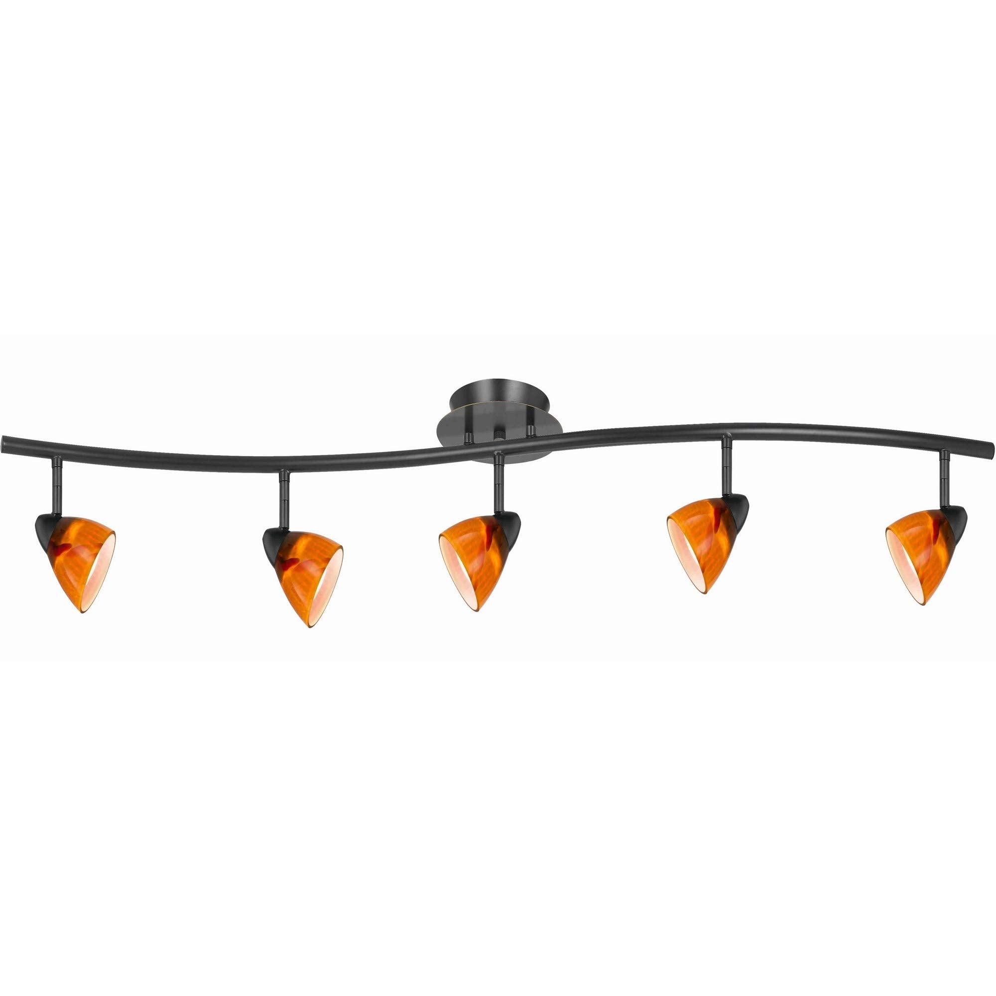 Benzara 5 Light Metal Track Light Fixture, Black and Orange, Model BM225644, Glass Shades