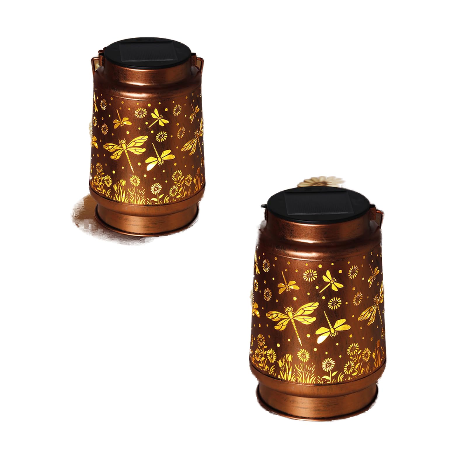 2 Pack Dragonfly Solar Lanterns Outdoor Waterproof Rose Garden Decor Gifts For Women Mom Grandma Hanging Solar Lights Metal Lantern Decoration Outside For Yard Patio Backyard Porch
