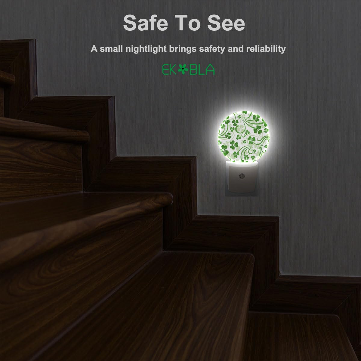 Ekobla St Patrick'S Day Night Light Green Clover Leaves Shamrock Lucky Leaf Night Lights Plug Into Wall Auto Sensor Led Round La