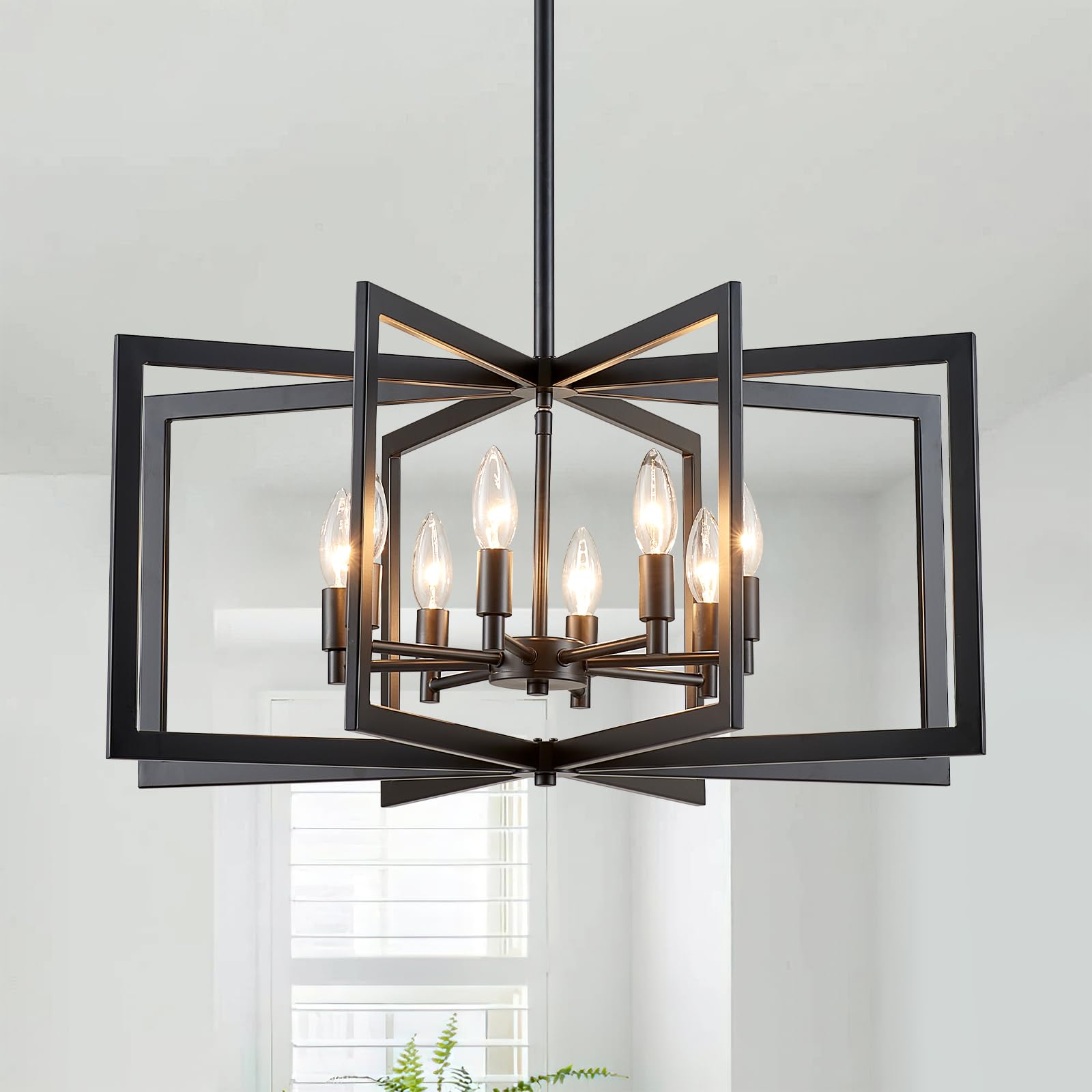 peskoe Black Chandelier 8-Light, 26 Modern Industrial Geometric Pendant Lighting Fixture for Dining Room Living Room Kitchen Foy