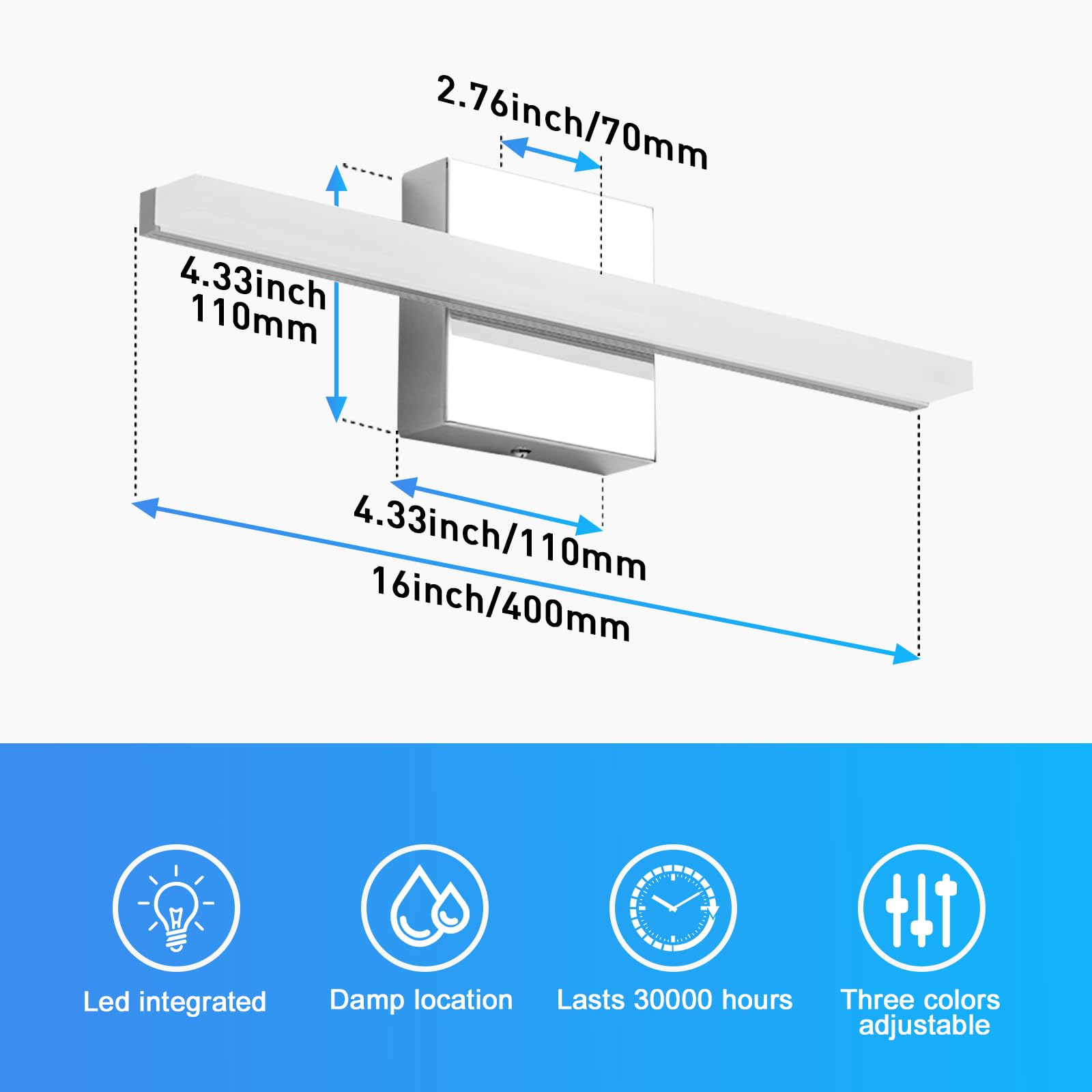 Combuh 16Inch Led Bathroom Vanity Light Bar Color Changing 3Cct Dimmable Shining Over Mirror Lighting Fixture Indoor Wall Sconce