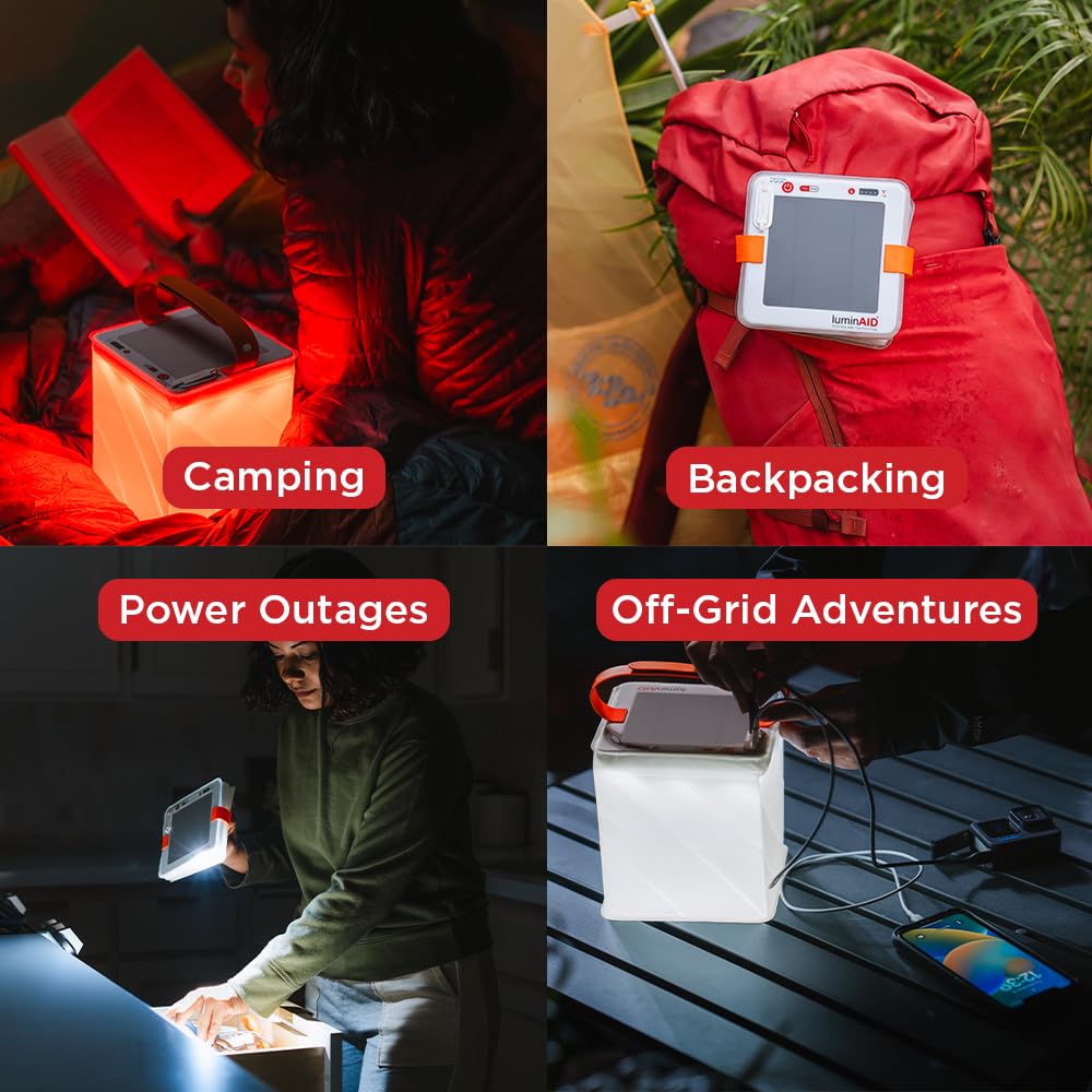 LuminAID Survivor Solar Lantern - Inflatable LED Light with Dual Phone Charger - Emergency Camping Light - Model 0196-0350 - White