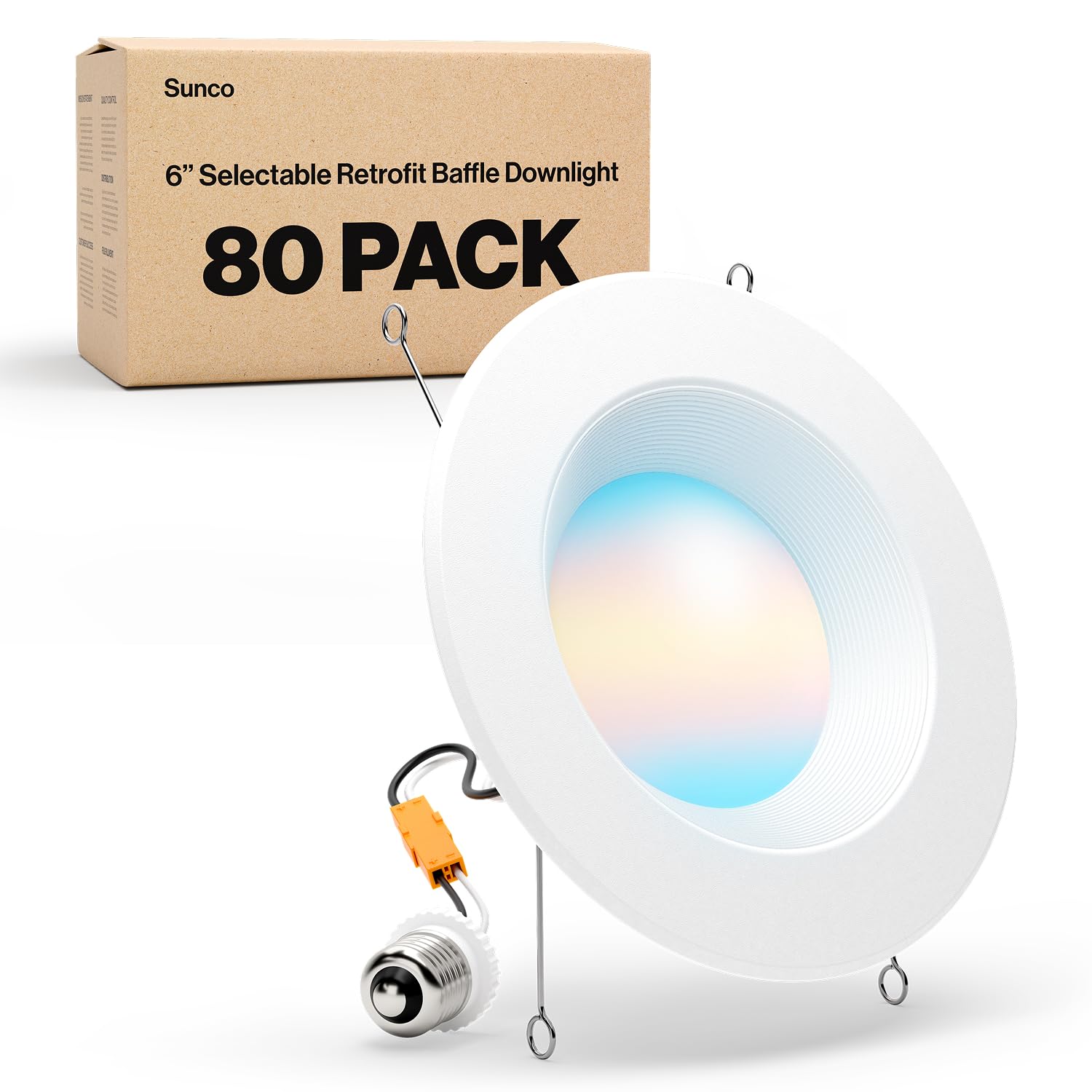 Sunco 80 Pack LED Recessed Lighting 6 Inch, Retrofit Can Lights, 965LM, 13W (100W Equivalent), Selectable CCT 2700K/3000K/3500K/