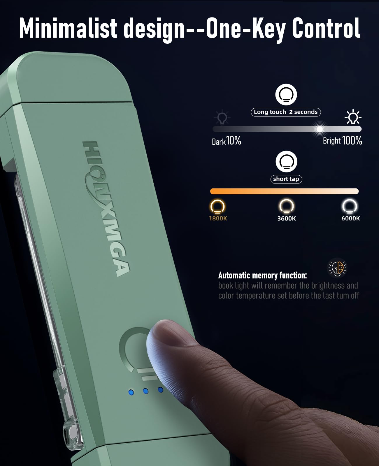 HIONXMGA Book Reading Light, 2 Pack, Rechargeable, 3 Amber Colors, 7 LEDs, Green+Black, Model SD-10