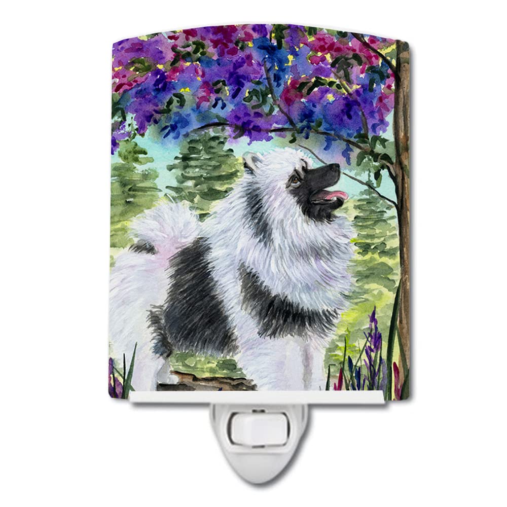 Caroline'S Treasures Ss8063Cnl Keeshond Ceramic Night Light Compact, Ul-Certified, Ideal For Bedroom, Bathroom, Nursery, Hallway, Kitchen, 6X4X3, Multicolor