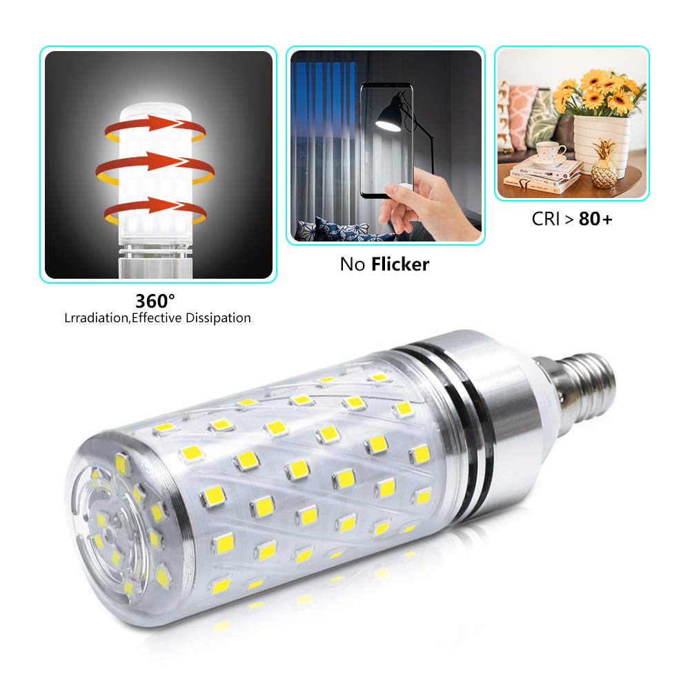 LEDLightsWorld E12 LED Bulb, 16W 1500LM, Daylight White 6000K, Aluminum, Non-Dimmable, Pack of 1, Model HK-E12