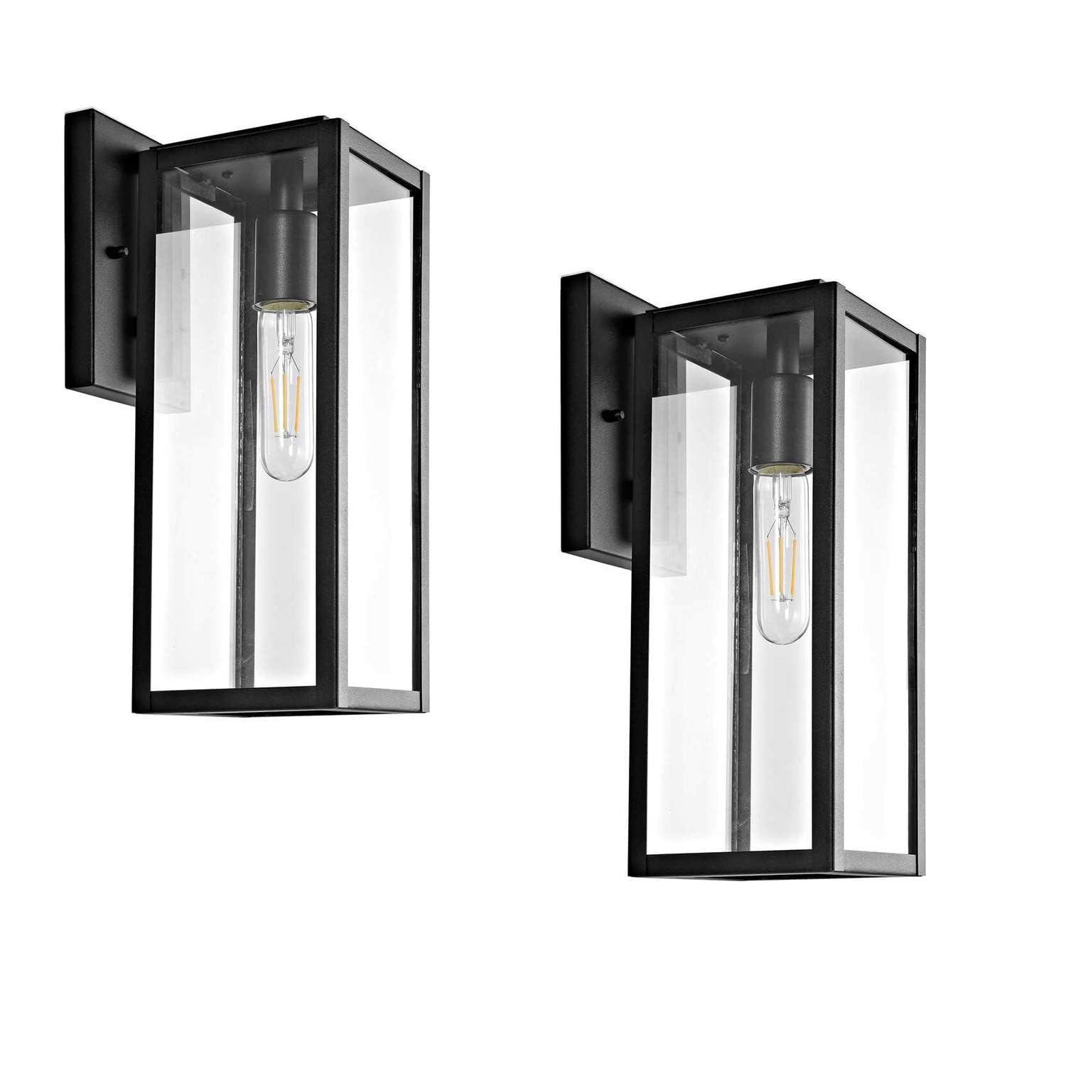 Bestshared Outdoor Wall Lantern, 1-Light Black Sconce, Metal, 15in, 2 Pack, Clear Glass, Model 4176