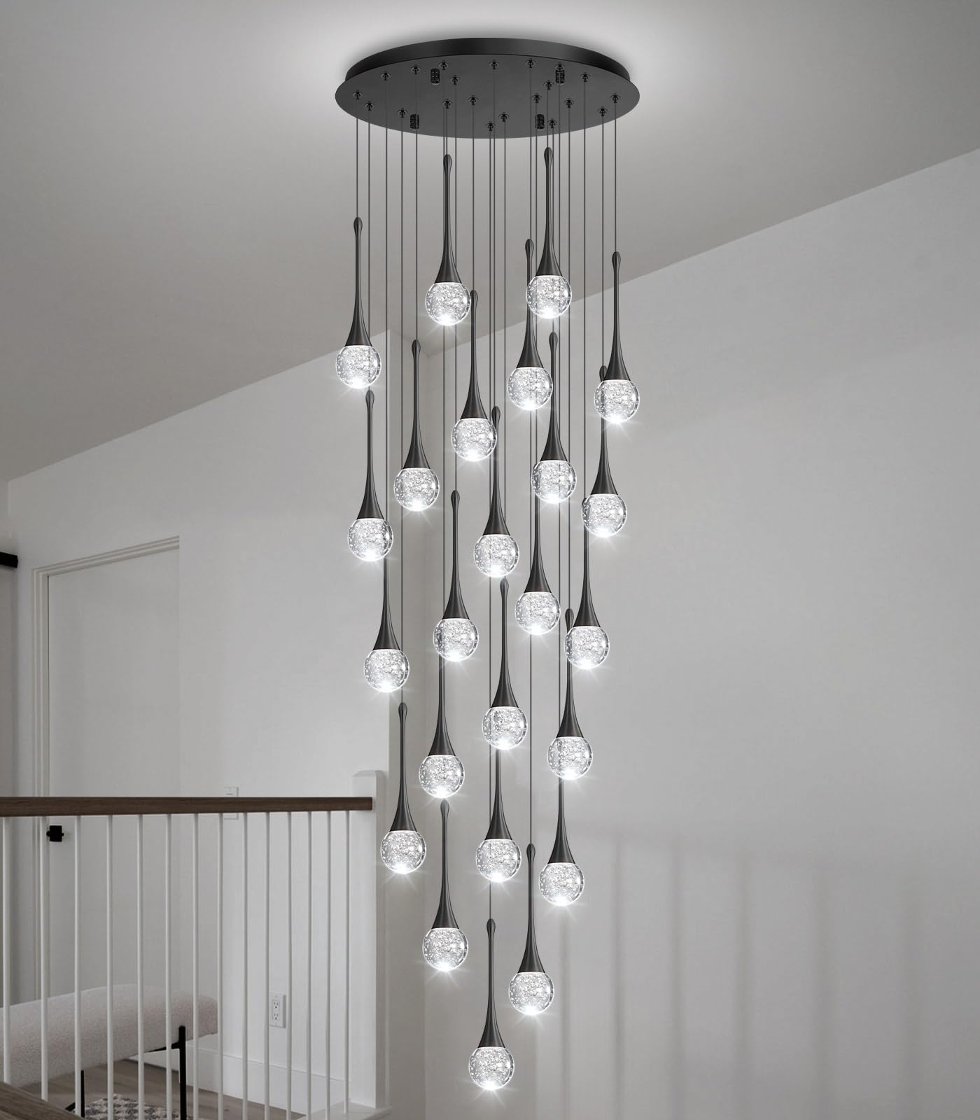 24 Light Modern Glam Crystal Chandelier For High Ceiling Led Dimmable Ceiling Pendant Light Staircase Foyer Enterway Living Room Chandelier Lighting Antique Black