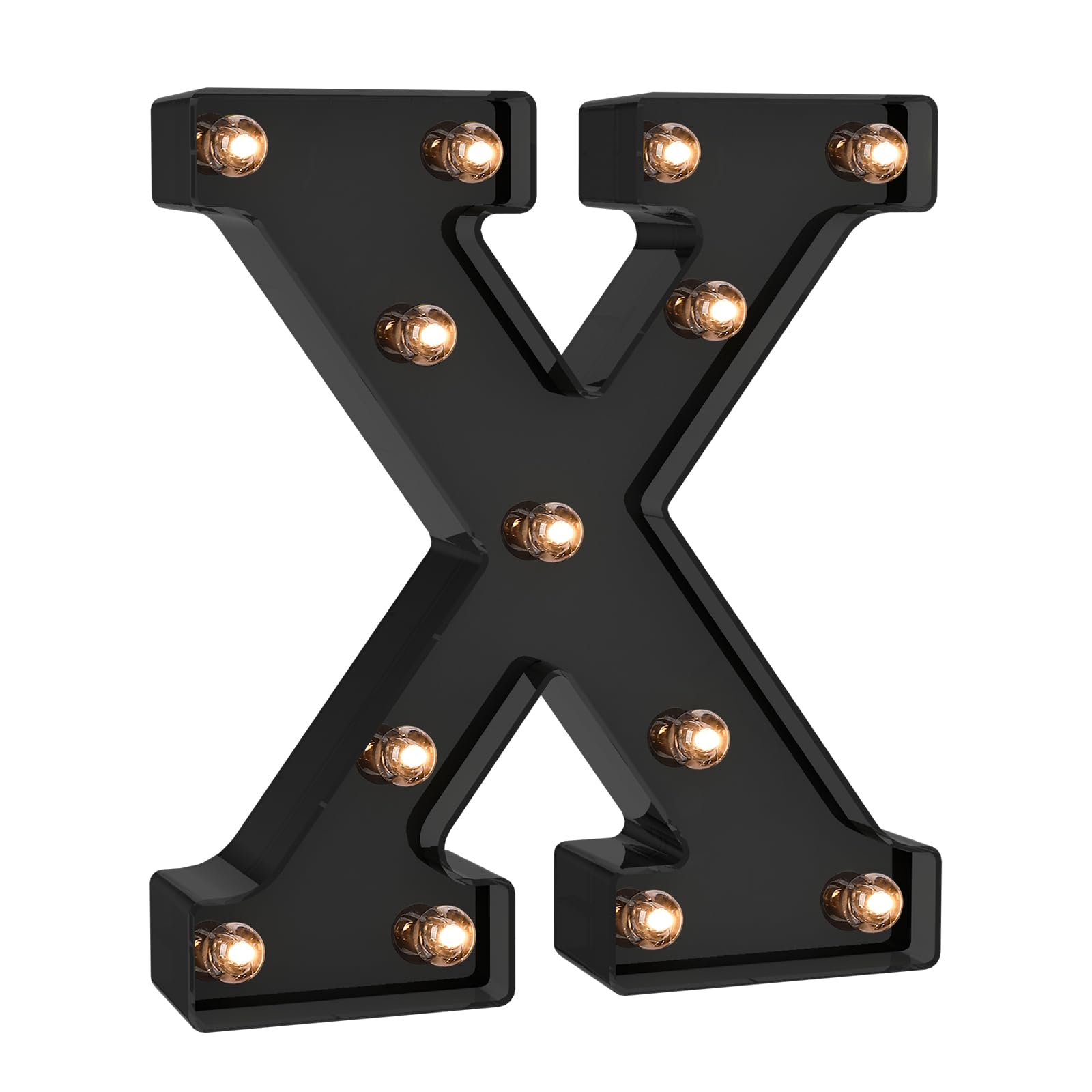 Foaky Black LED Letter Lights - Battery Operated Wall Decor, Model Black-25, Size X, Plastic Material