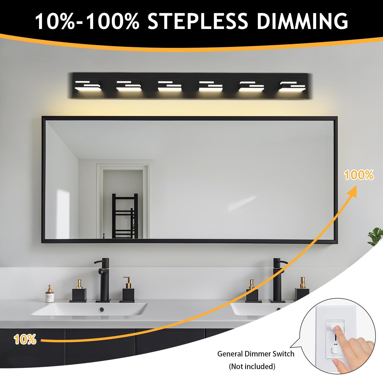 Lkhf Led Modern Bathroom Vanity Light Fixtures 6-Light 5Cct Dimmable Matte Black Vanity Lights For Bathroom Lighting Fixtures Over Mirror  With 350?Rotatable Acrylic Heads  40-Inch