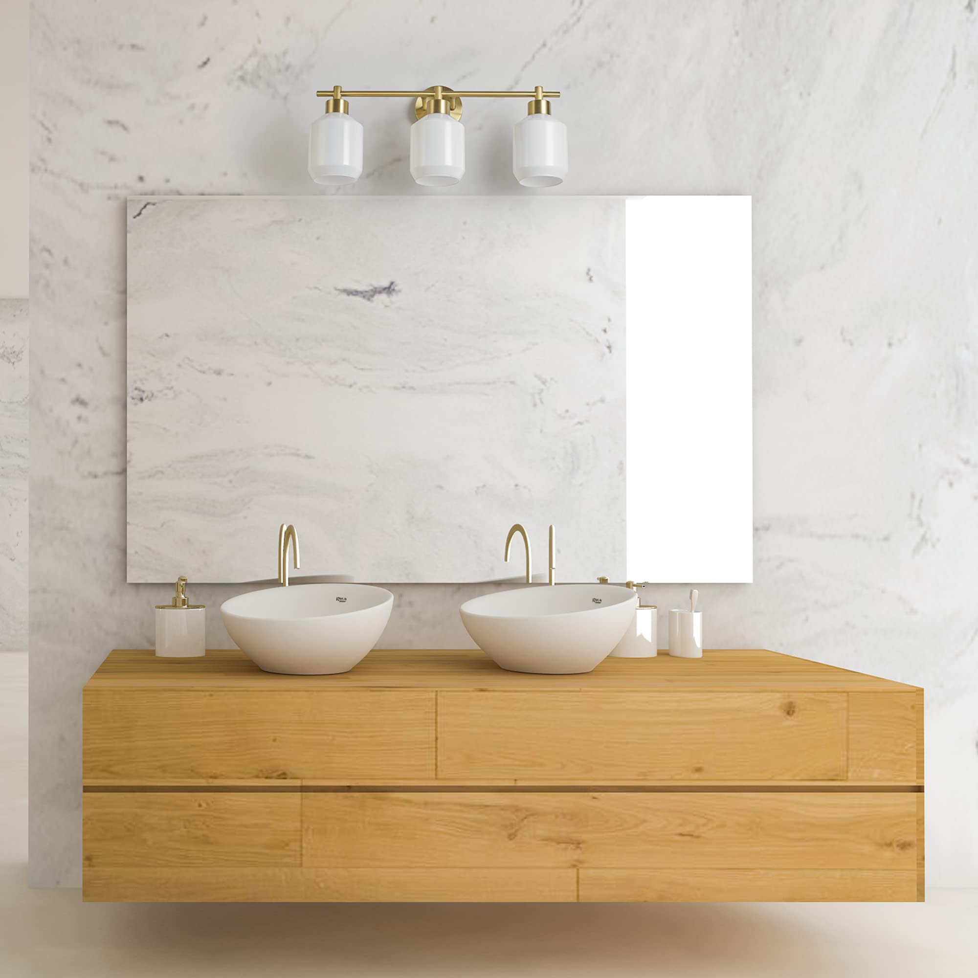 Globe Electric 52055 Cannes 3-Light Vanity Light Fixture, Matte Brass, Metal, 11.75 inches
