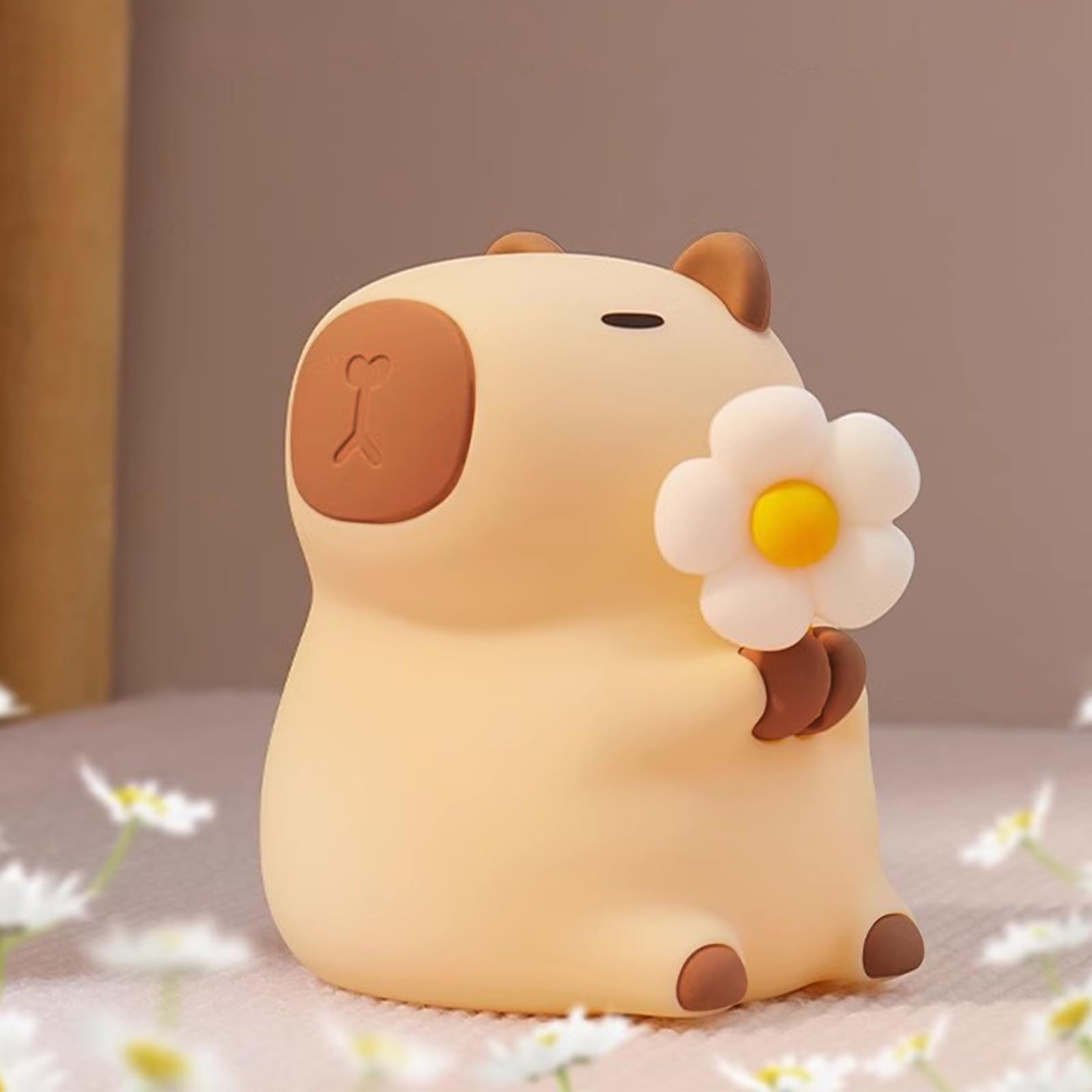 MOKYDUO Capybara Night Light, Nursery Lamp, 7-Color RGB & 3-Level Warm Dimmable Warm, Tap Control, 30Min Timer, 100% Safe &Soft 