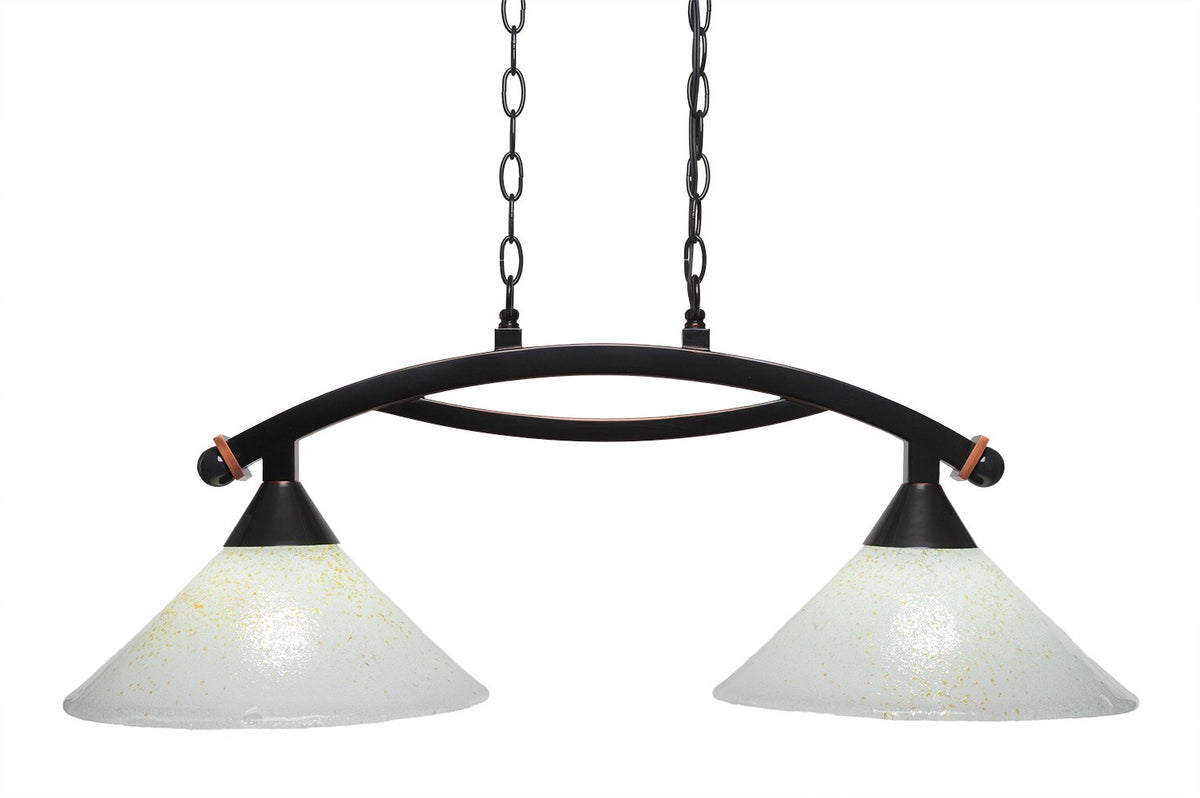 Toltec Lighting 872-BC-702 Bow 2 Light Island Light Shown with 12&quot; Gold Ice Glass, Black Copper