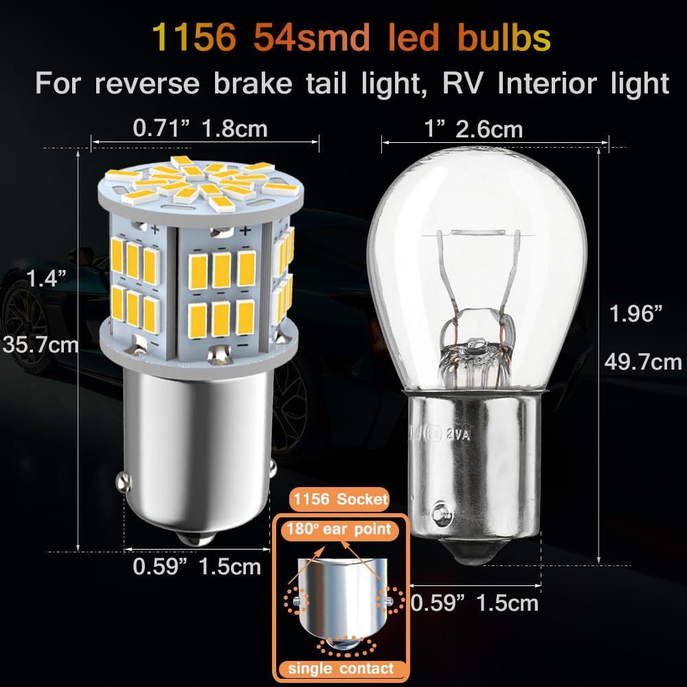 Melphan-Auto 1156 LED Bulb, 54-SMD, 12V-24V, Warm White, 4pcs for RV, Camper, Trailer, Vehicle Interior, Tail Lights