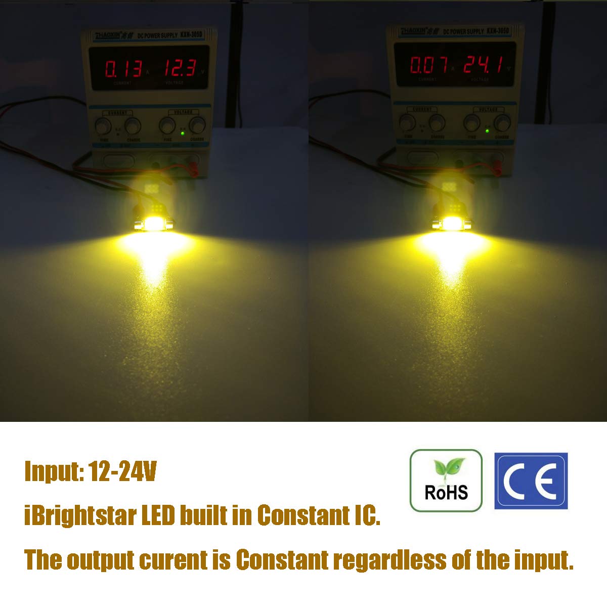 iBrightstar DE3175 DE3021 Festoon LED Bulbs, 31mm, Gold, Error Free, for Interior Dome Lights and License Plate Lights