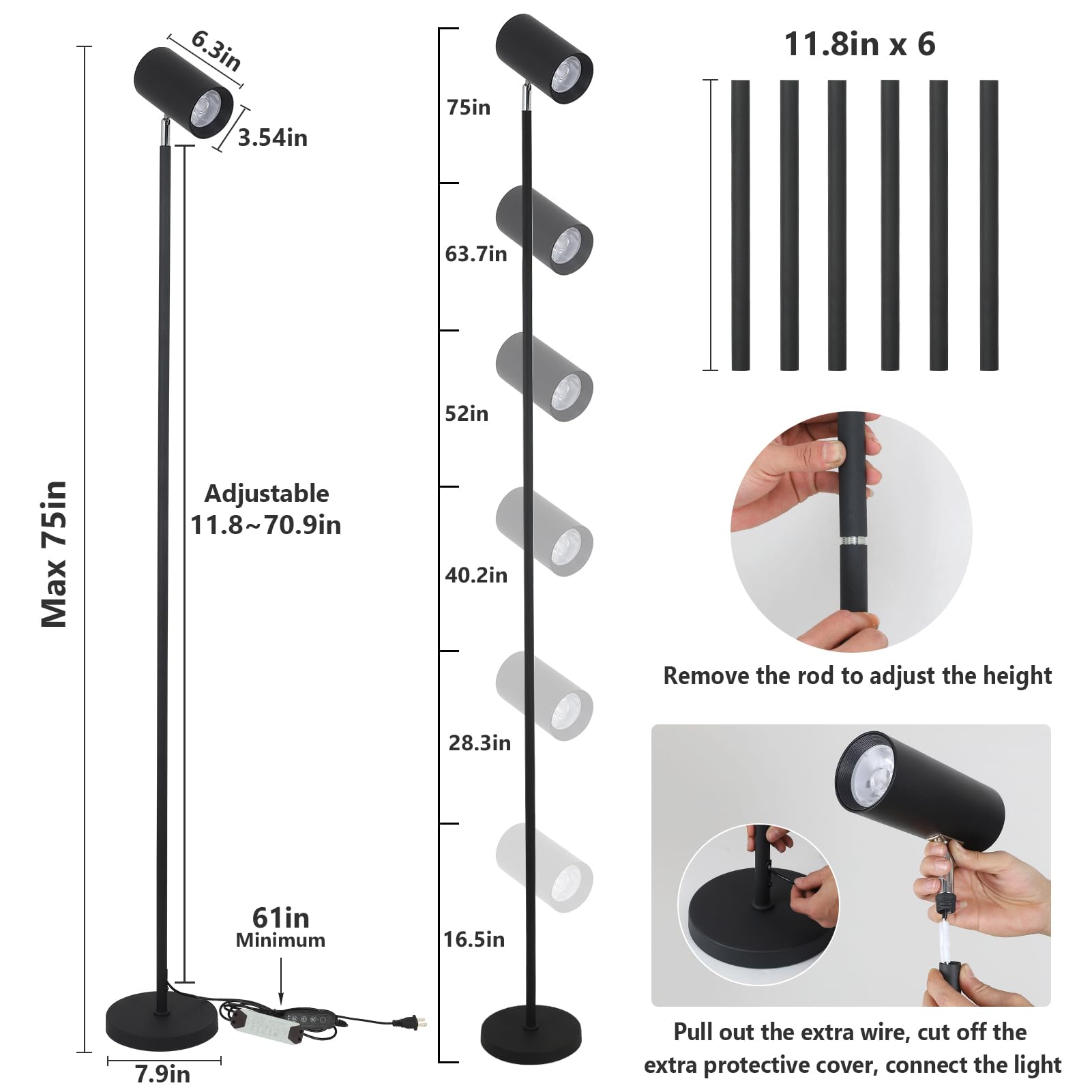Hmvpl 40W Grow Lights Stand For Indoor Plants Full Spectrum  Standing Plant Light For Indoor Growing With Cob Plant Light Bulb  4/8/12H Timer  Tall Growth Floor Lamp For Large Plant (6 Level Height)