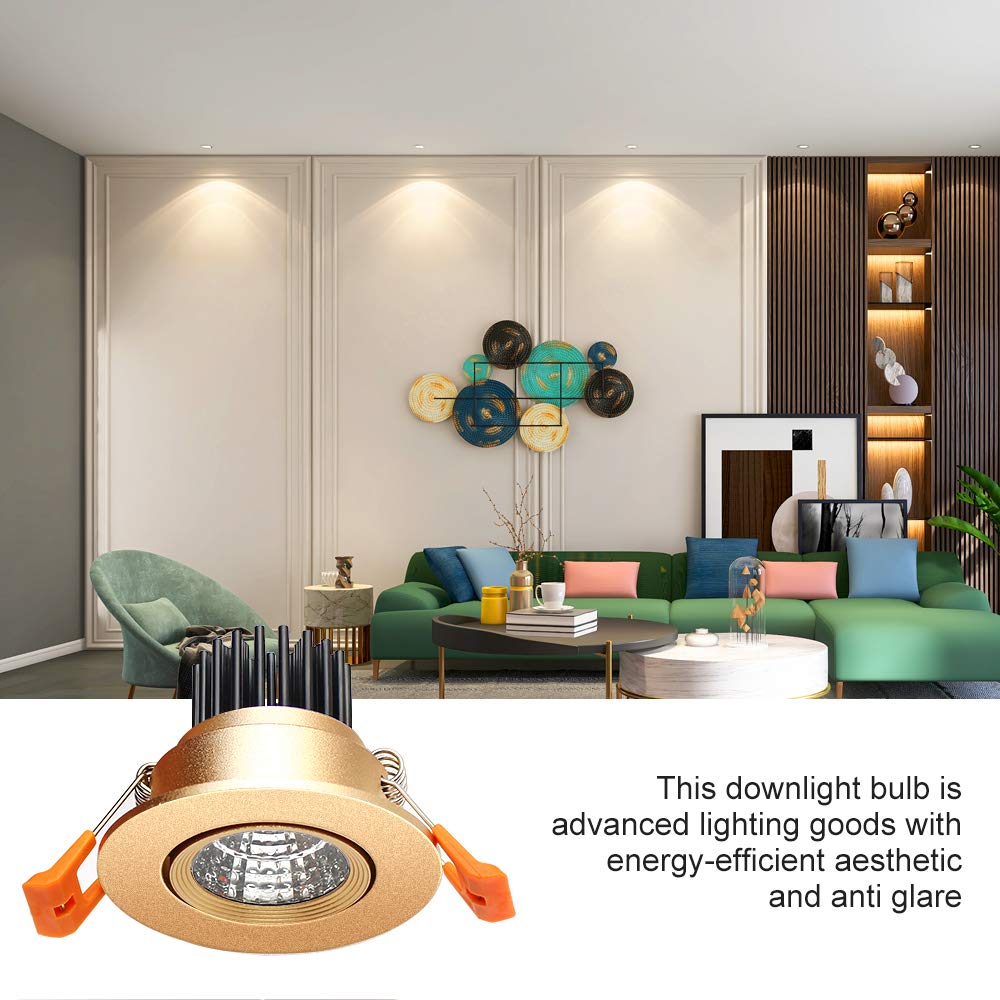 LightingWill 2" LED Dimmable Downlight, 3W COB Recessed Ceiling Light, Gold Trim, Natural White 4000K, CRI80, 4Pack