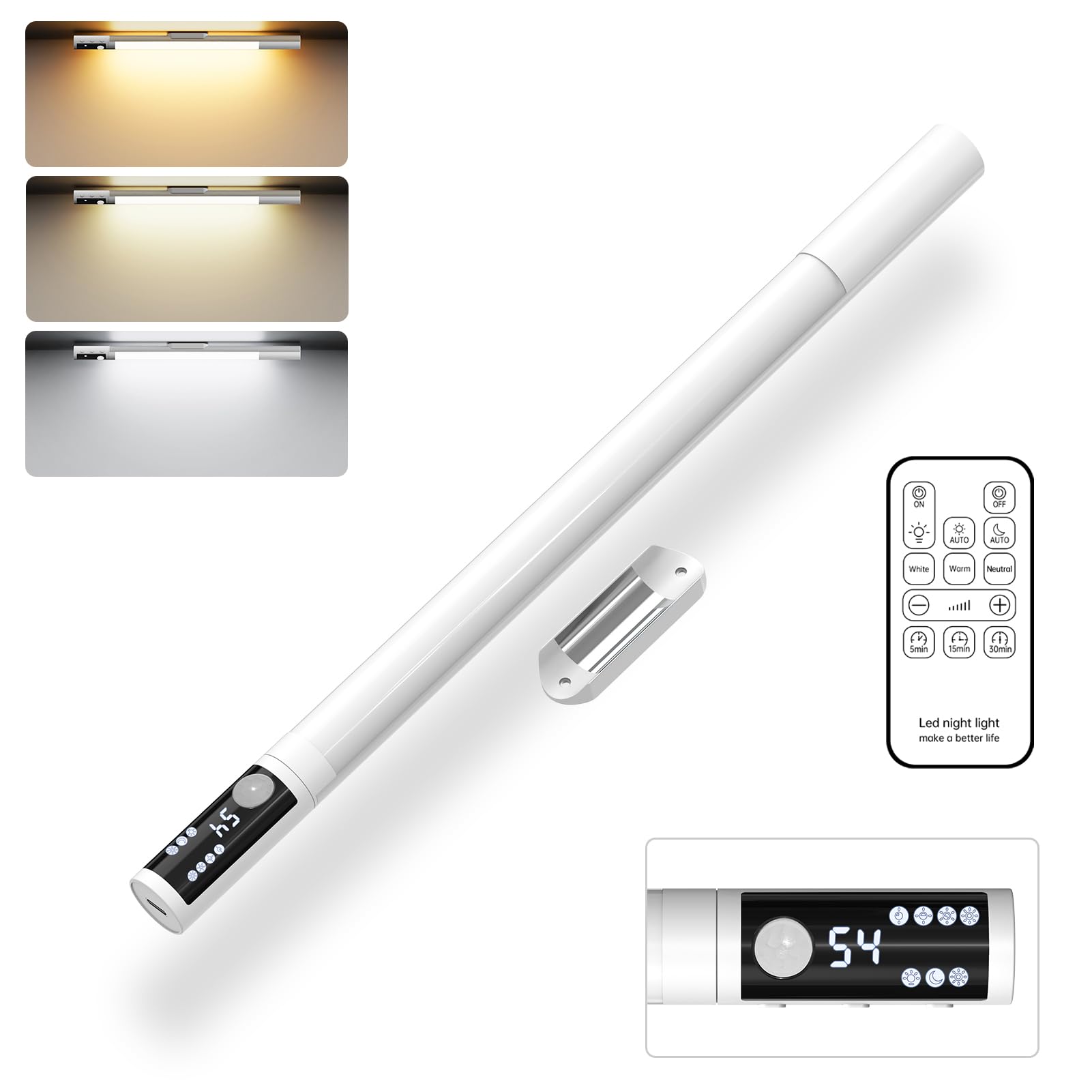 Under Cabinet Lights with Remote Control, Upgraded Motion Sensor Lighting with Digital Display, Wireless Closet Lights Dimmable 