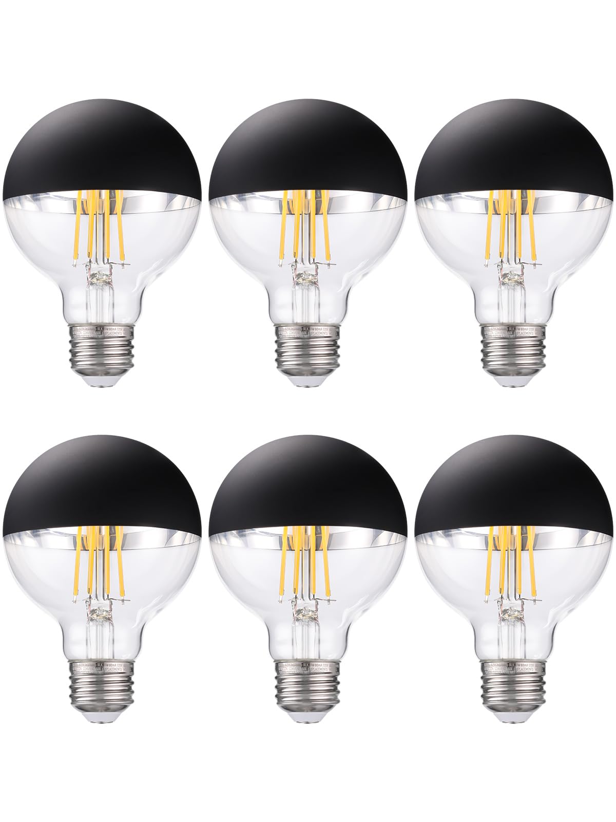 Torchstar Dimmable Half Chrome Light Bulb, 7W (75W Eqv.), Anti Glare Led Light Bulbs, Ul Listed, E26 Black Dipped Bulb, G25 Glob