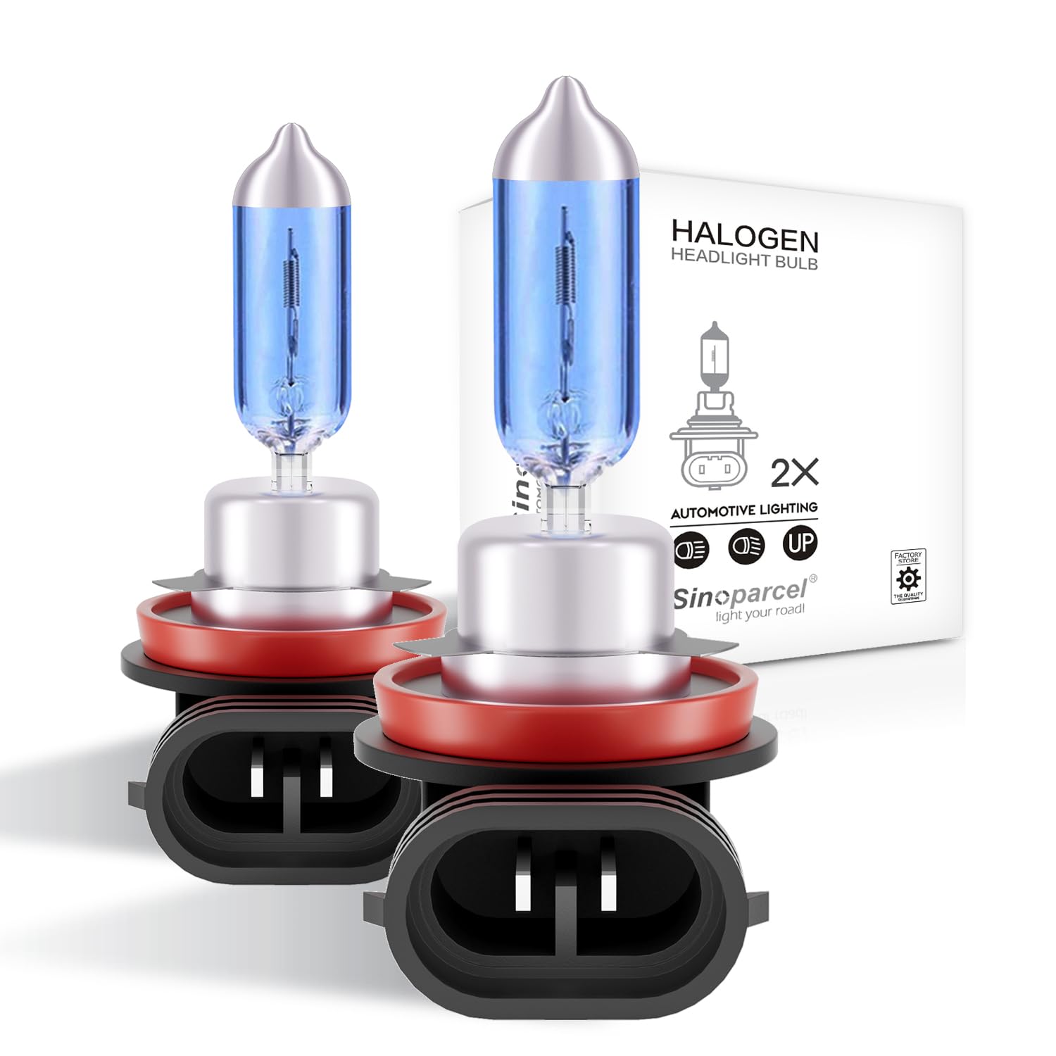 Sinoparcel H11 Halogen Headlight Bulbs, 200% Brighter, 5000K White, Pack of 2
