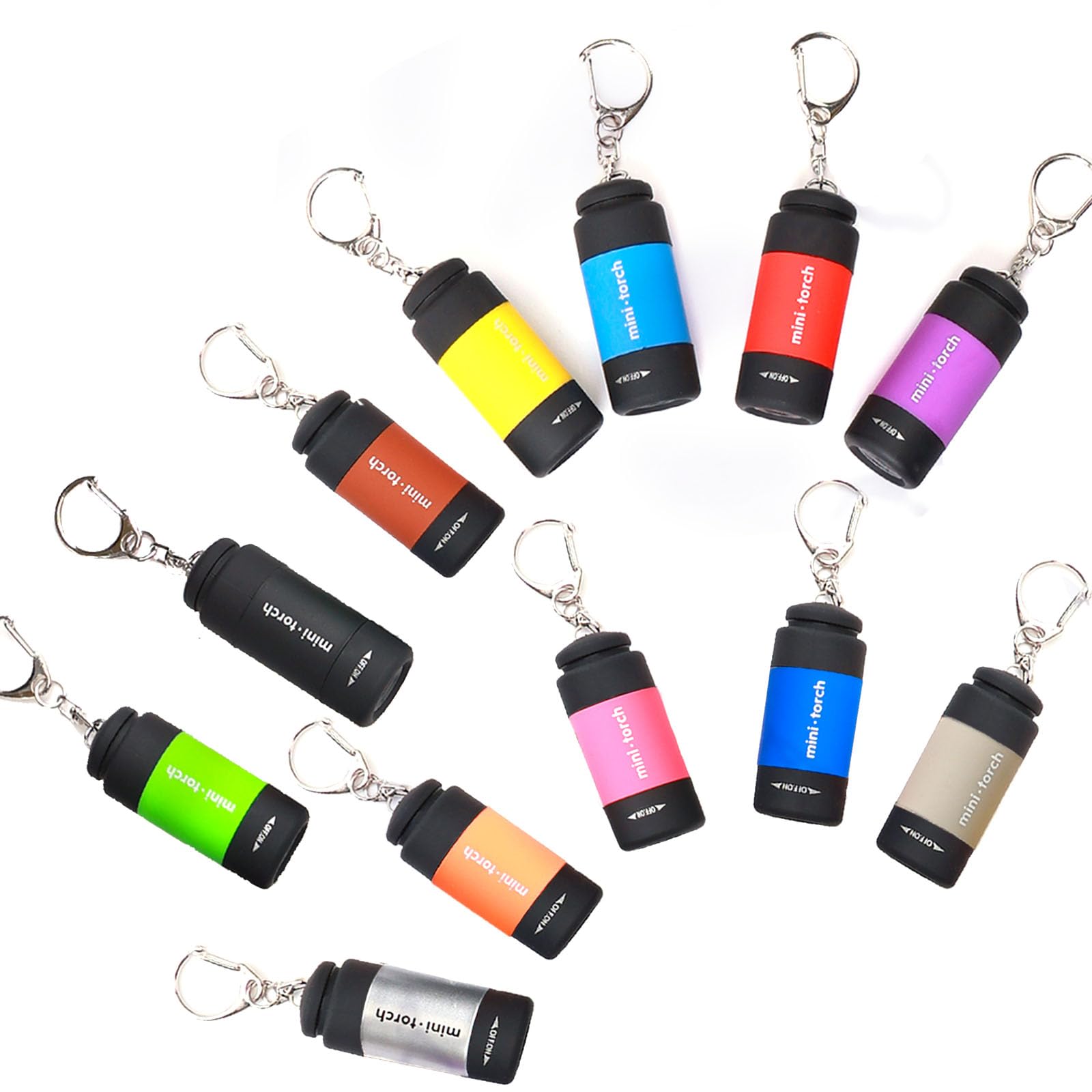 Cussity Mini Flashlight Keychain, Rechargeable LED, Waterproof, 12 Pack, Assorted Colors, Model CUSB12, Plastic Material