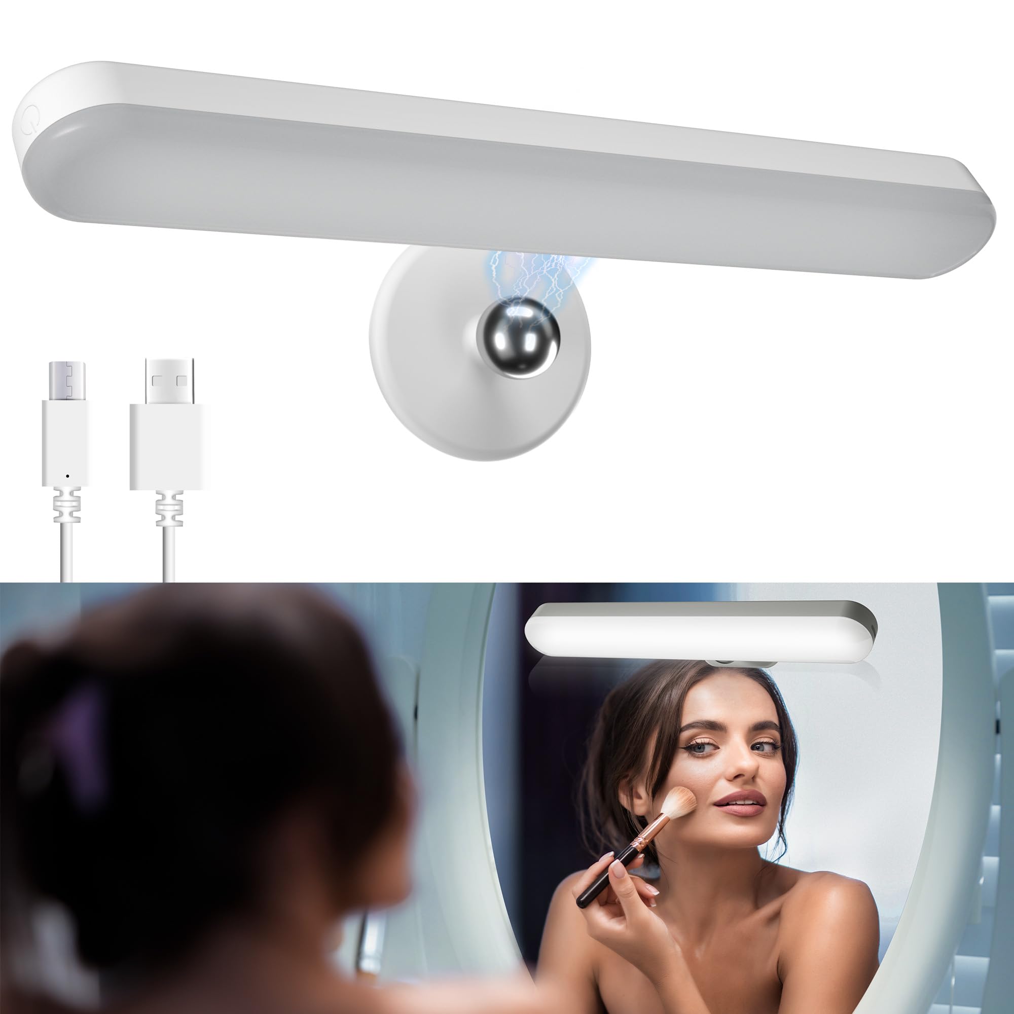 Benreom Wireless Vanity Lights For Mirror, Rechargeable Battery Operated Mirror Lights, Adjustable Color Brightness & Angle Make