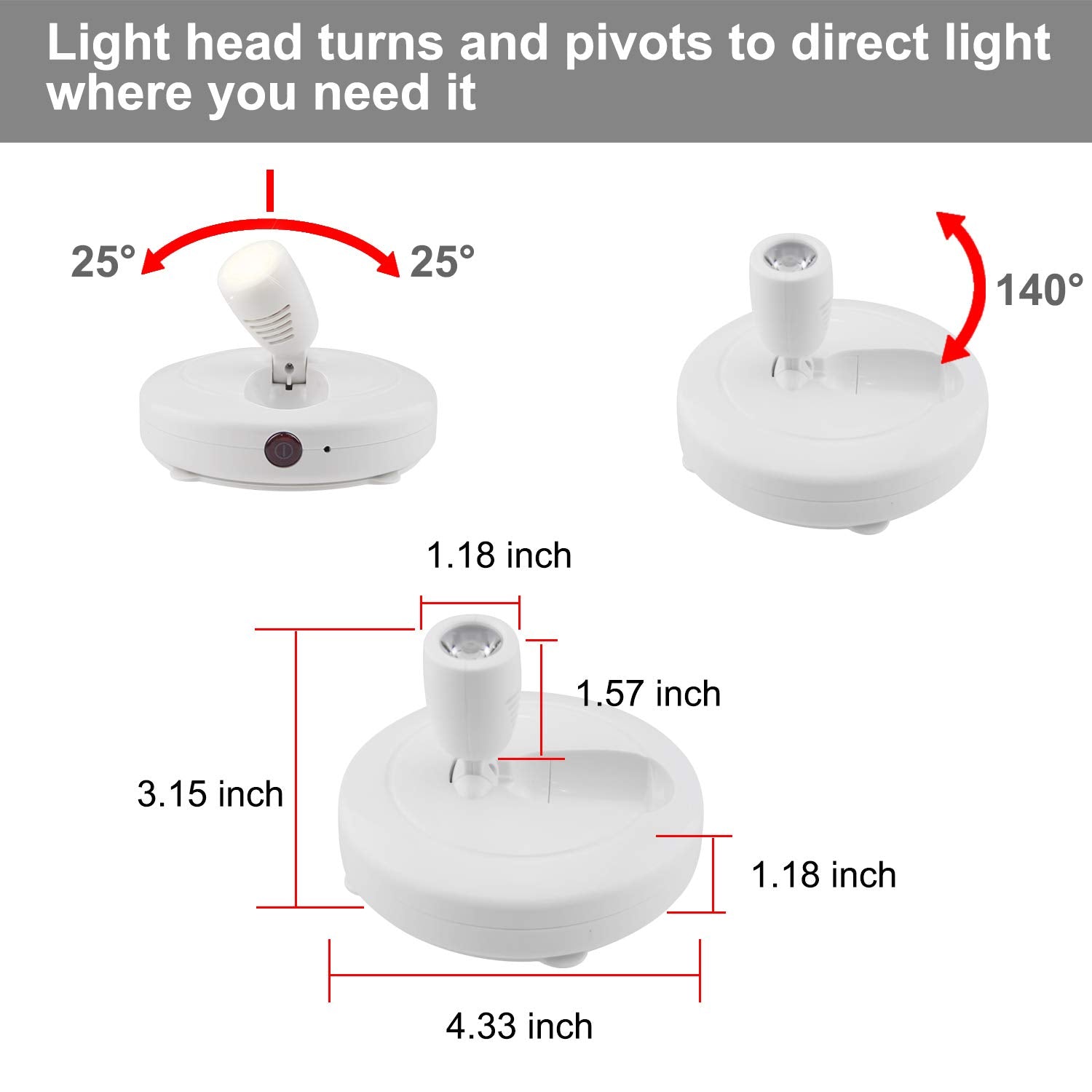 LUXSWAY Wireless LED Spotlights - Dimmable Accent Lights, 2 Remote, Rotatable, ABS Plastic, White, Model DY624IR-2, 2-Pack