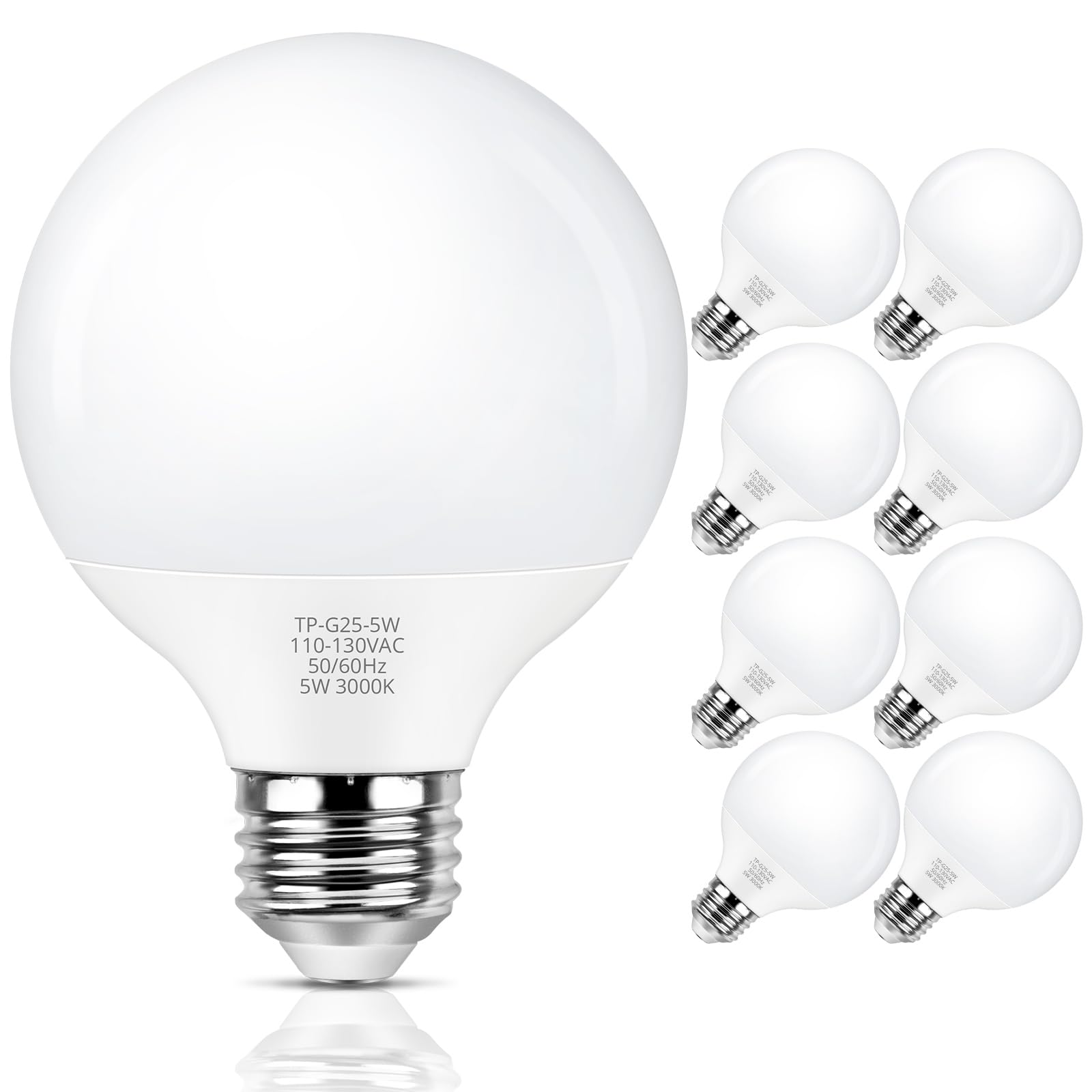 Maxvolador G25 Led Globe Light Bulb 60W Equivalent, Soft White 3000K E26 Vanity Round Bulbs For Bathroom Makeup Mirror, Non-Dimm