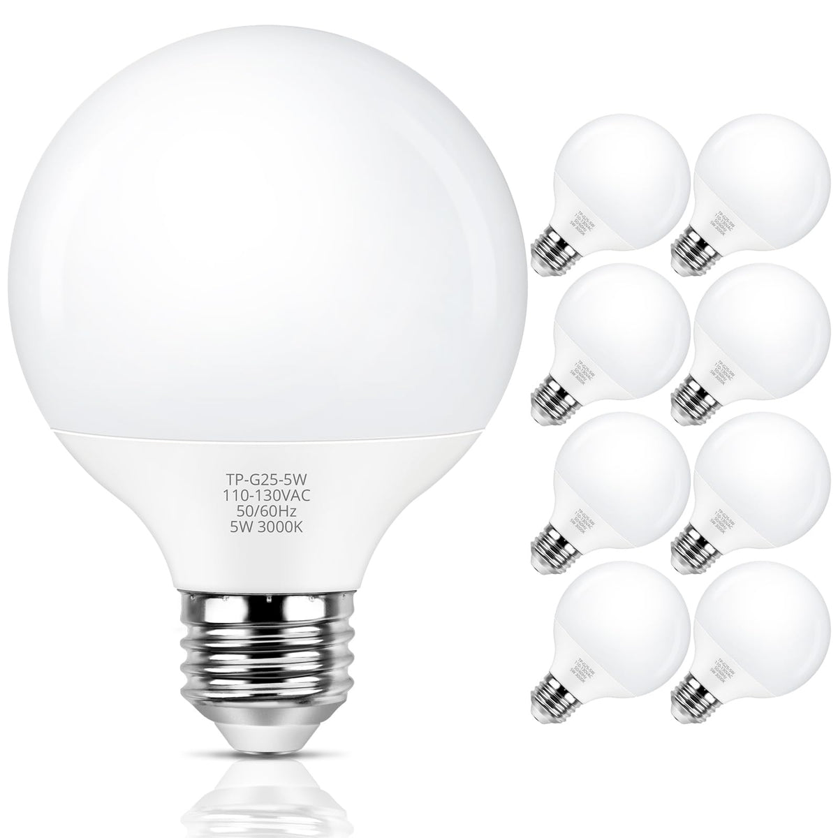 Maxvolador G25 Led Globe Light Bulb 60W Equivalent, Soft White 3000K E26 Vanity Round Bulbs For Bathroom Makeup Mirror, Non-Dimm