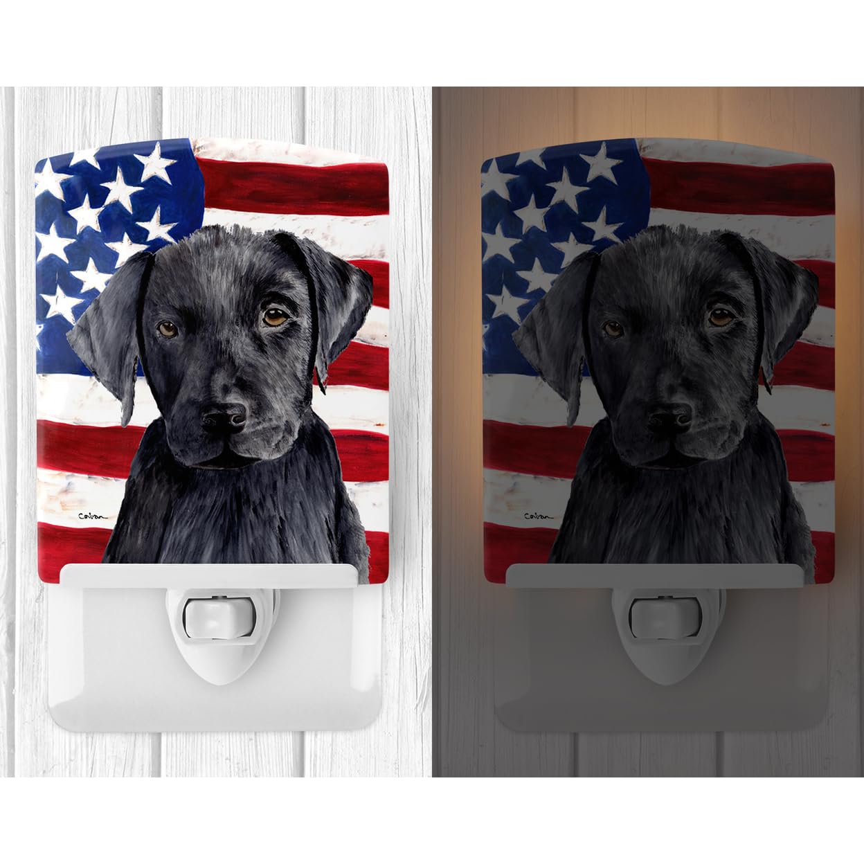 Carolines Treasures Ceramic Night Light, USA Flag, Labrador 9012, 6x4x3 inches, UL-Certified for Bedroom, Bathroom, Nursery, Kitchen