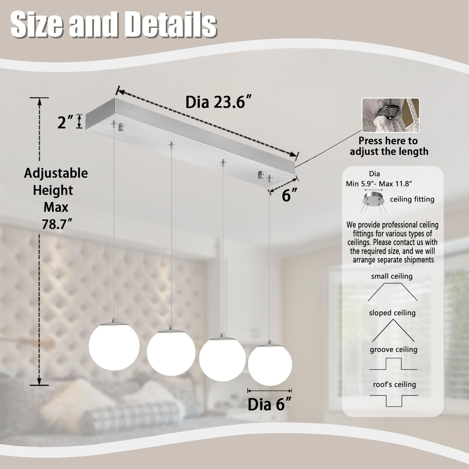ykolupty Modern Kitchen Island Lighting - 4-Light Glass Globe Pendant Chandelier for Dining Room, Silver, Model TP3016-RB-4Y-CT