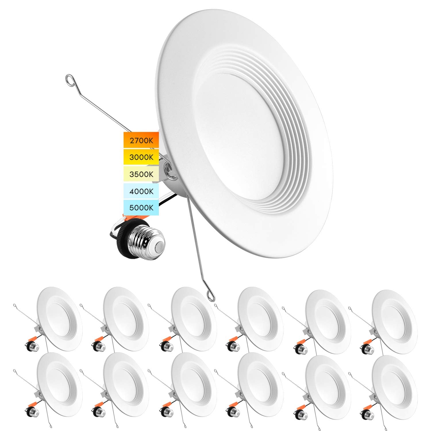 LUXRITE 5/6 Inch LED Recessed Retrofit Downlight, 14W=90W, CCT Color Selectable 2700K | 3000K | 3500K | 4000K | 5000K, Dimmable 