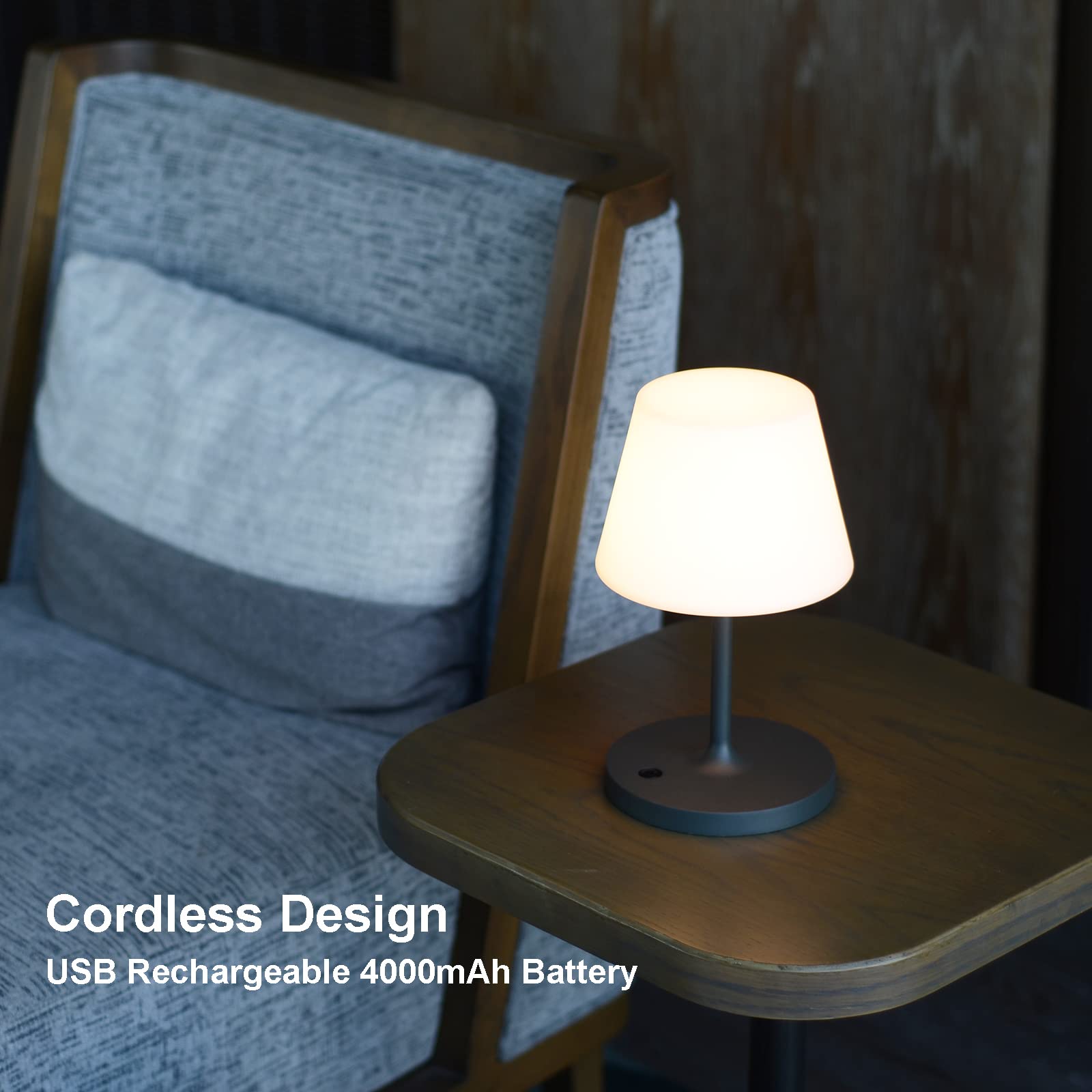 LOTITOL Outdoor Table Lamp, Cordless USB Rechargeable, 2700K LED, IP44 Waterproof, 9.6in, Dark Grey, Model LTL-3667
