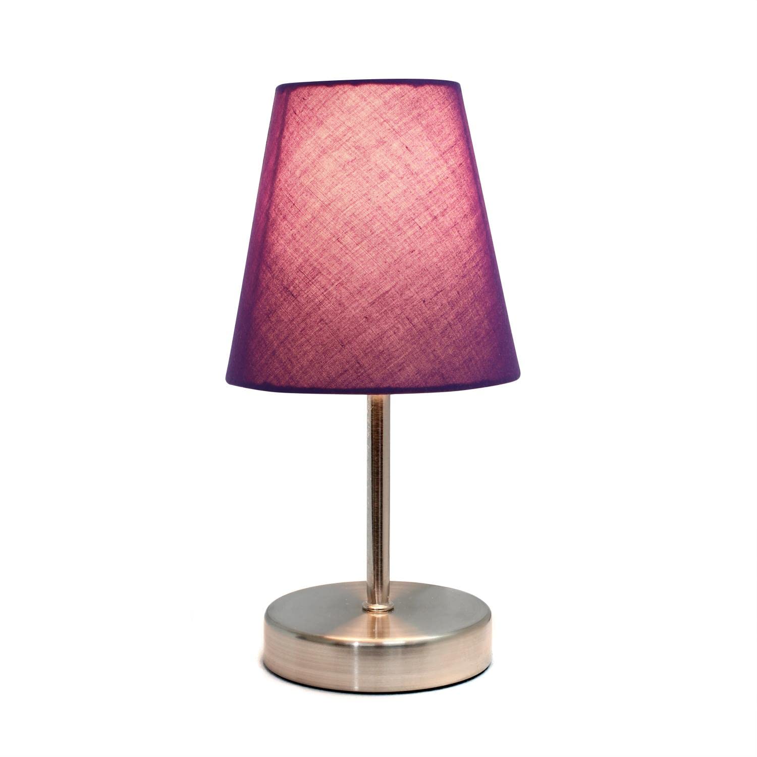 Creekwood Home Nauru 10.5'' Traditional Petite Metal Stick Bedside Table Desk Lamp in Sand Nickel with Fabric Empire Shade for Nightstand  End Table  Dorm  Home Dcor  Bedroom  Living Room  Purple