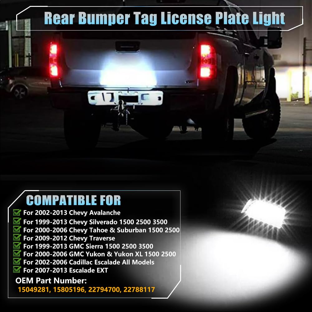 VANKUB LED License Plate Light for Chevy/GMC, 6000K Xenon White, Black, 2 PCS
