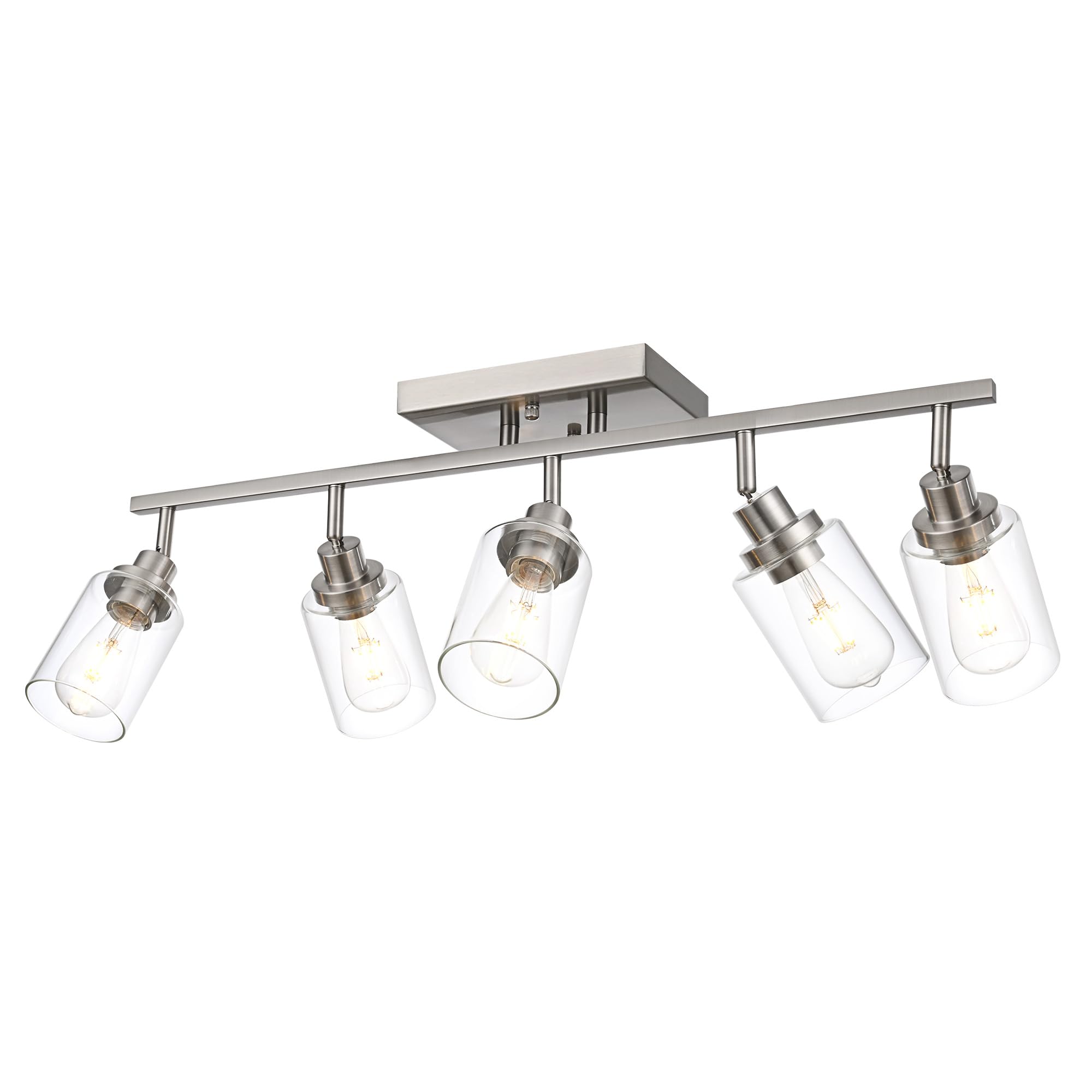 Wanluce 5 Light Track Lighting Kit Brushed Nickel Kitchen Track Lighting Fixtures Ceiling Mount Bathroom Vanity Wall Scones Light Fixture With Clear Glass  Rotatable Spotlight For Kitchen Shop Hallway